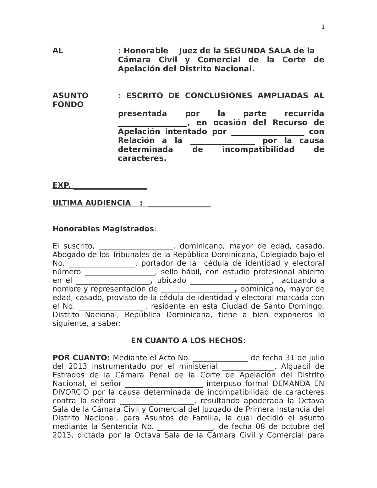 4. Conclusiones AL DE Divorcio-Corte - AL : Honorable Juez de la ...