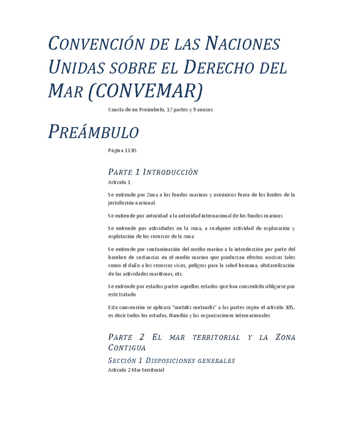 Convención De Las Naciones Unidas Sobre El Derecho Del Mar Convemar ...