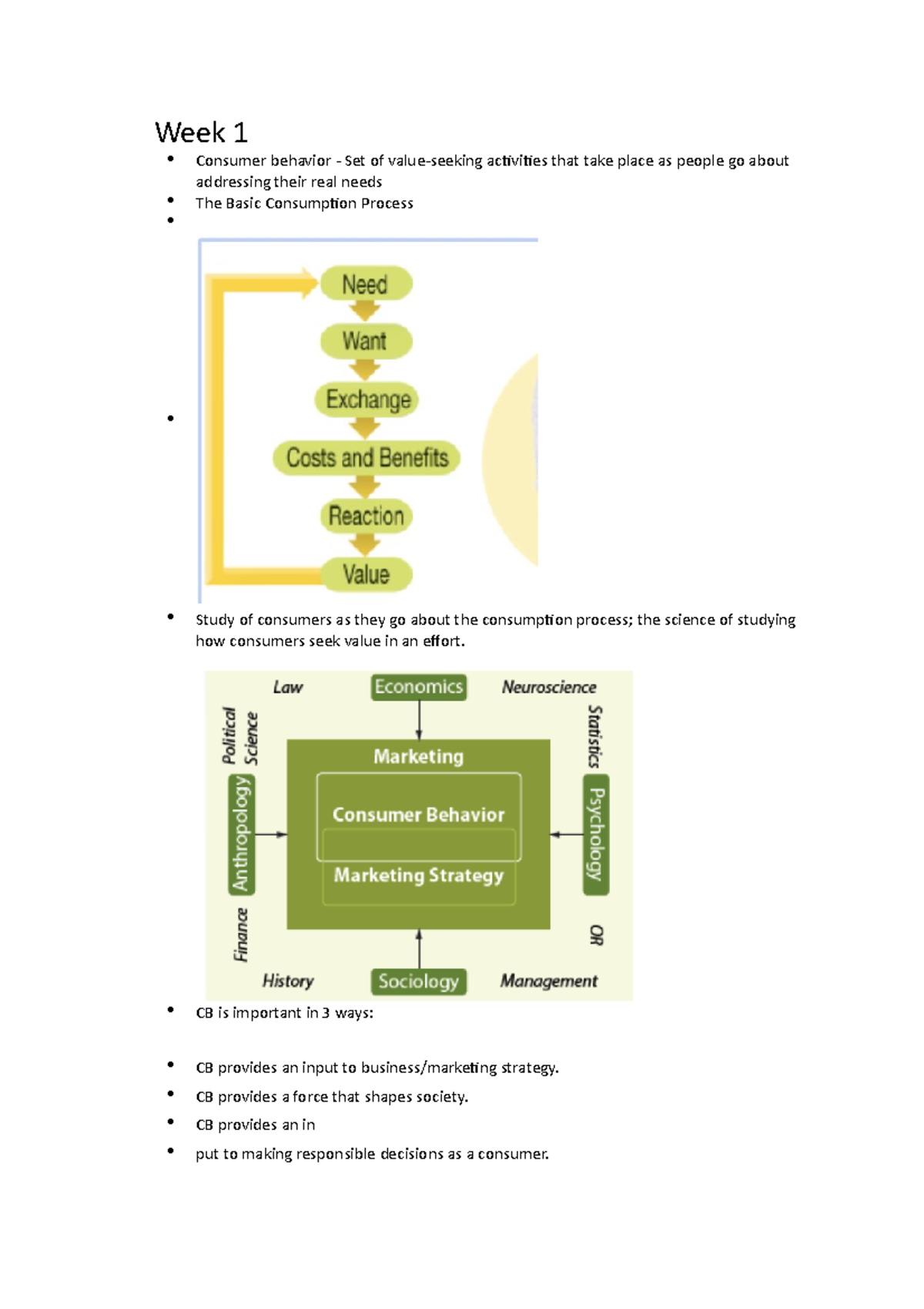 Week 1 - Lecture notes 1 - Week 1 Consumer behavior - Set of value ...