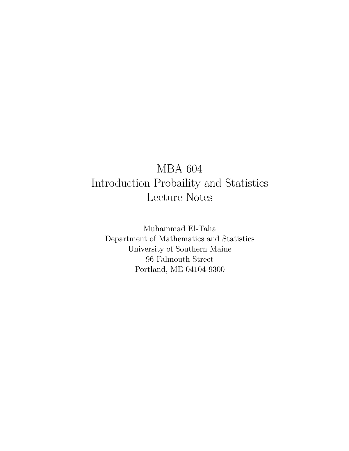 LECTURE NOTES IN STATISTICS - MBA 604 Introduction Probaility And ...