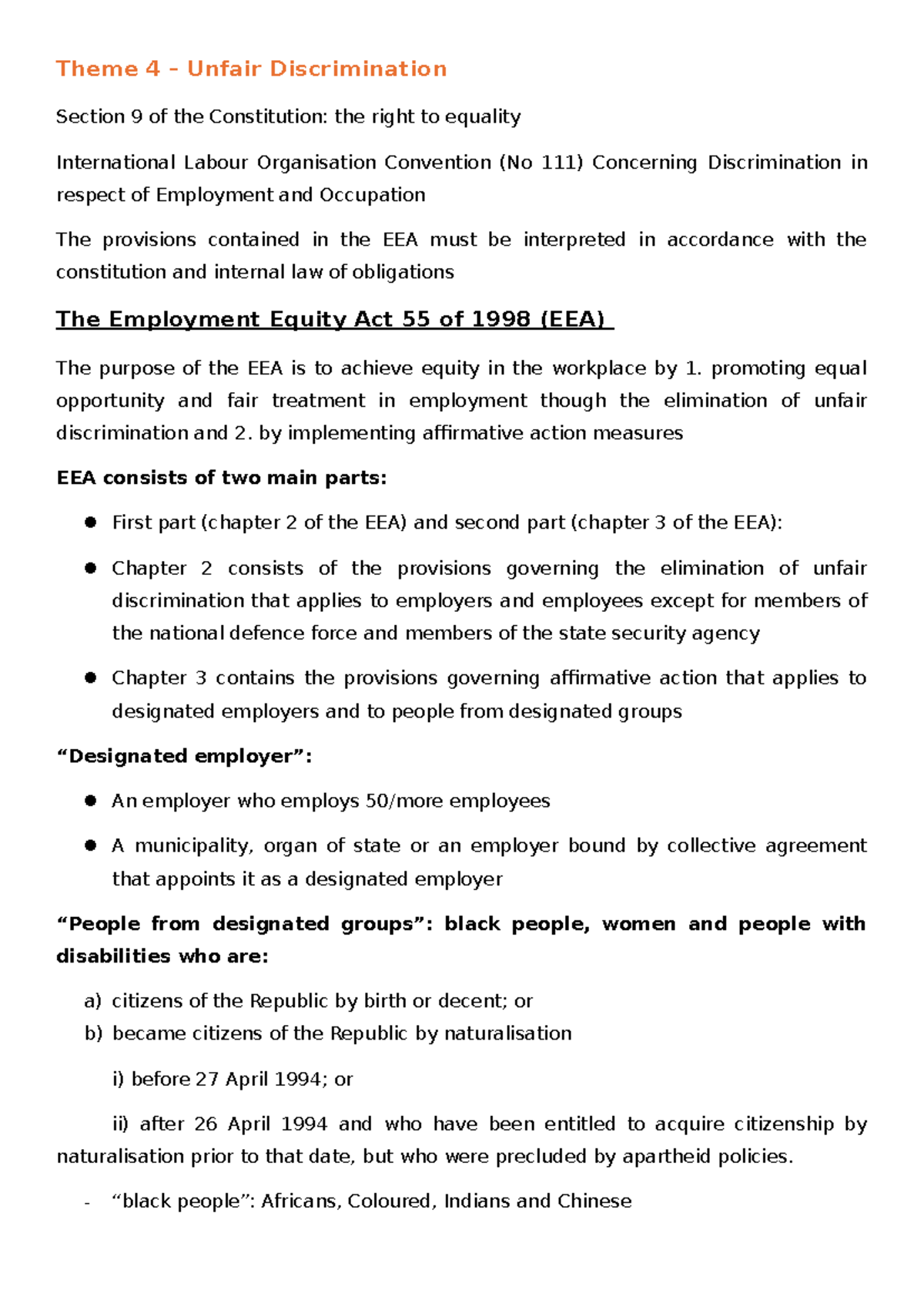 Theme 4 - in class notes - Theme 4 – Unfair Discrimination Section 9 of ...