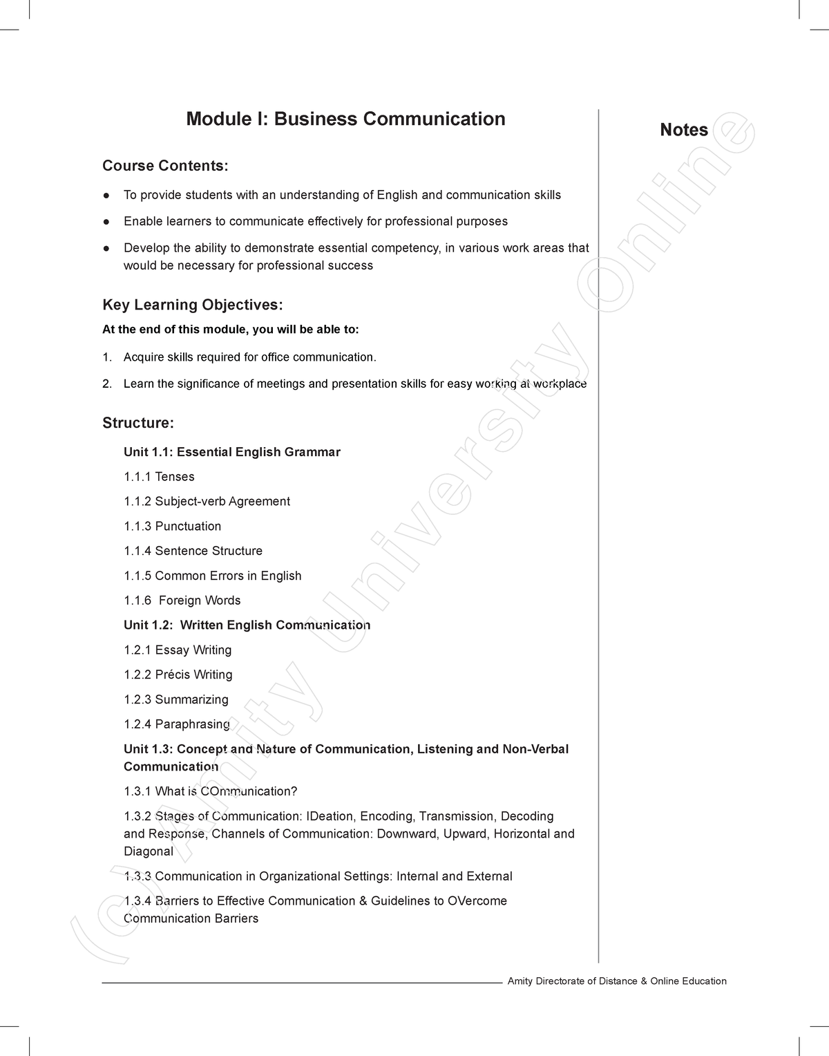 Business Communication - Notes Module I: Business Communication Course ...