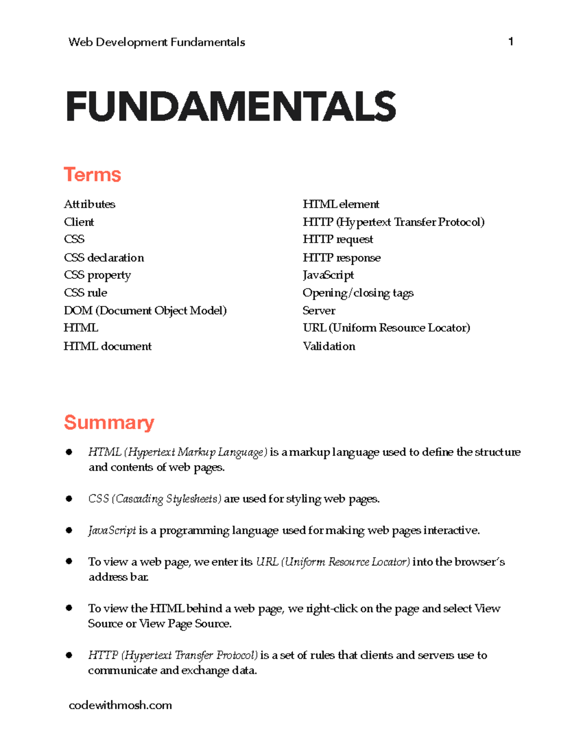10- Summary - Programming notes - Web Development Fundamentals 1 ...