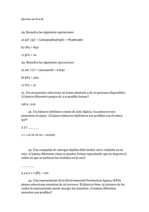 Ejercicios del 39 al 46 m - Ejercicios del 39 al 46 Resuelva las siguientes  operaciones: a) 40! /35! - Studocu