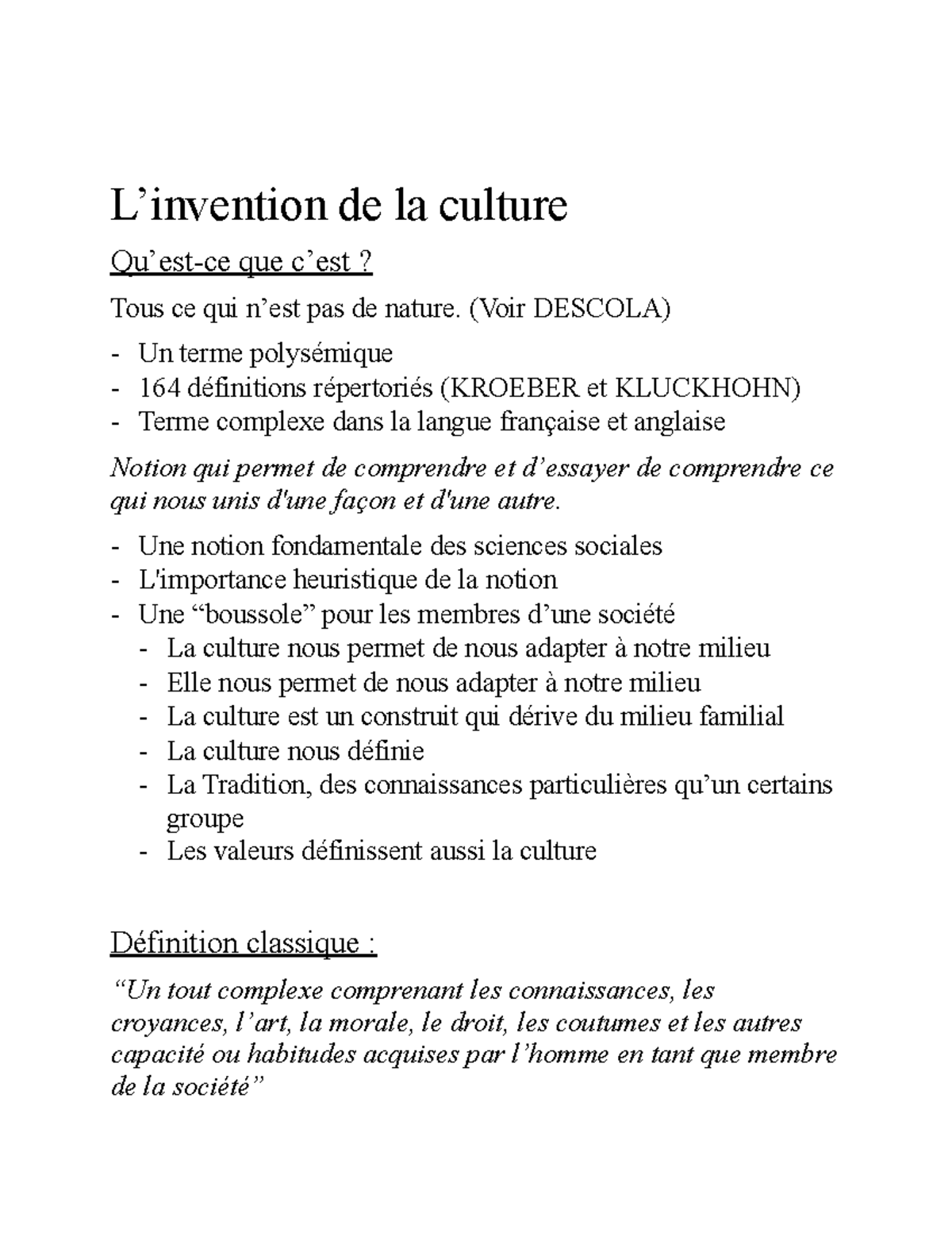 Cours - 13 septembre - L'invention de la culture - L’invention de la ...