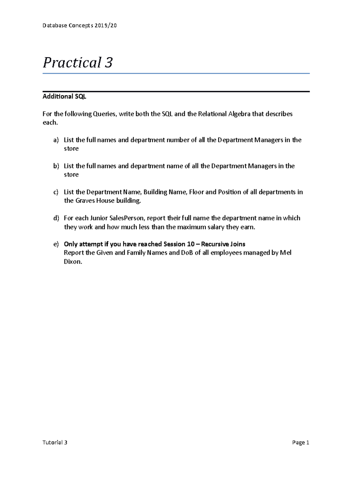 Practical 3 + Answers - Database Concepts 2019/ Practical 3 Additional ...