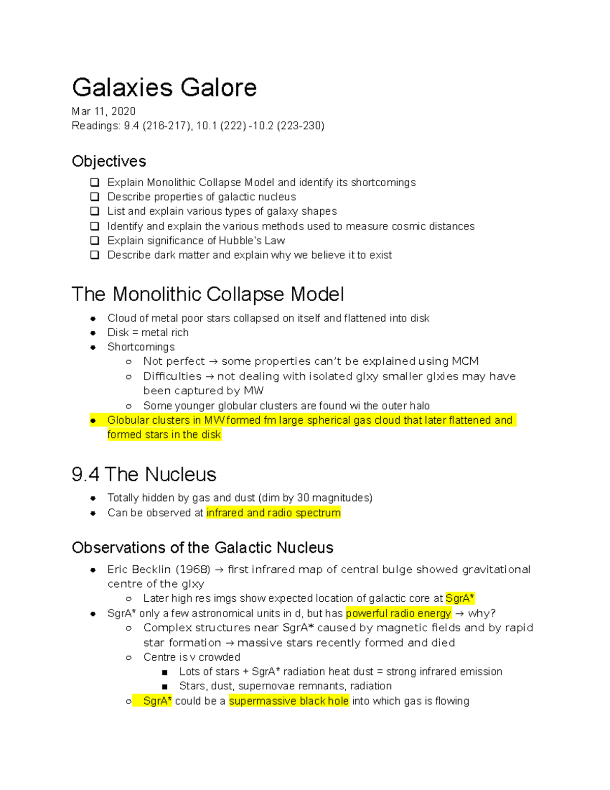 Lesson 8 Galaxies Galore Galaxies Galore Mar 11, 2020 Readings 9