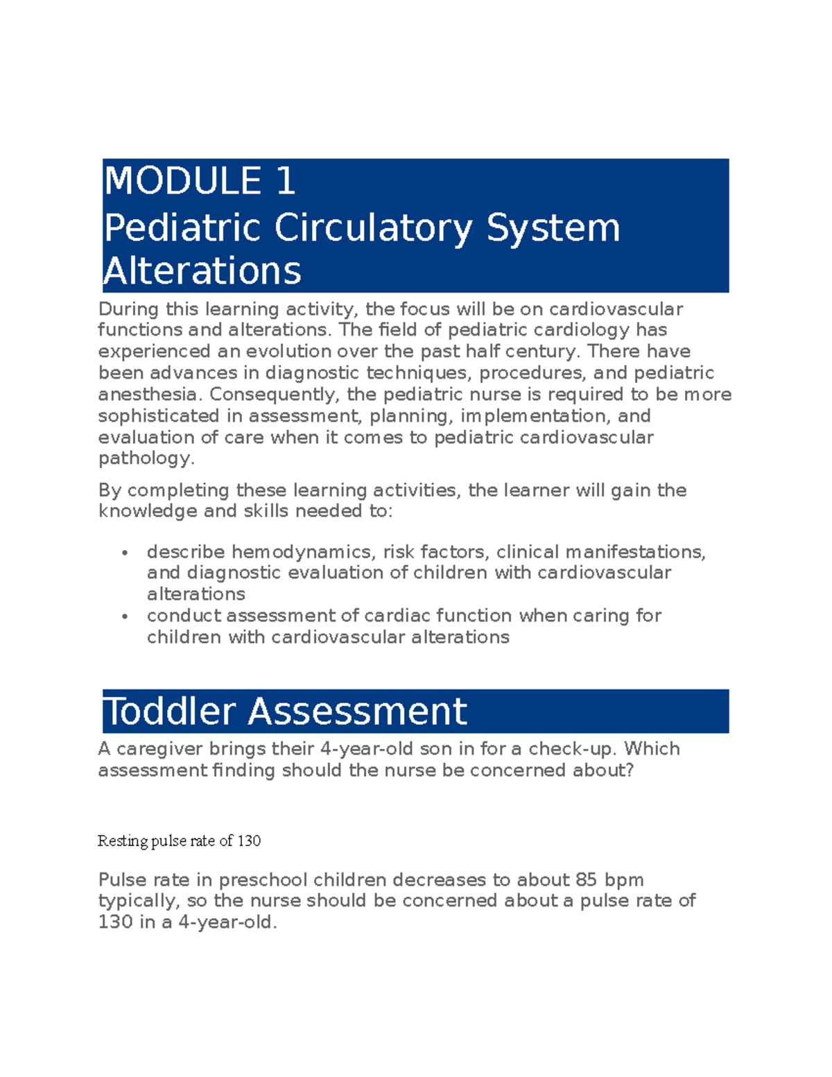 NR 328 Peds Edapt Week 3 - MODULE 1 Pediatric Circulatory System ...