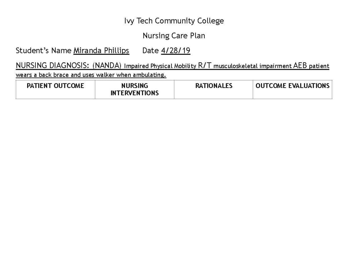 nursing-careplan-assignment-5-ivy-tech-community-college-nursing-care