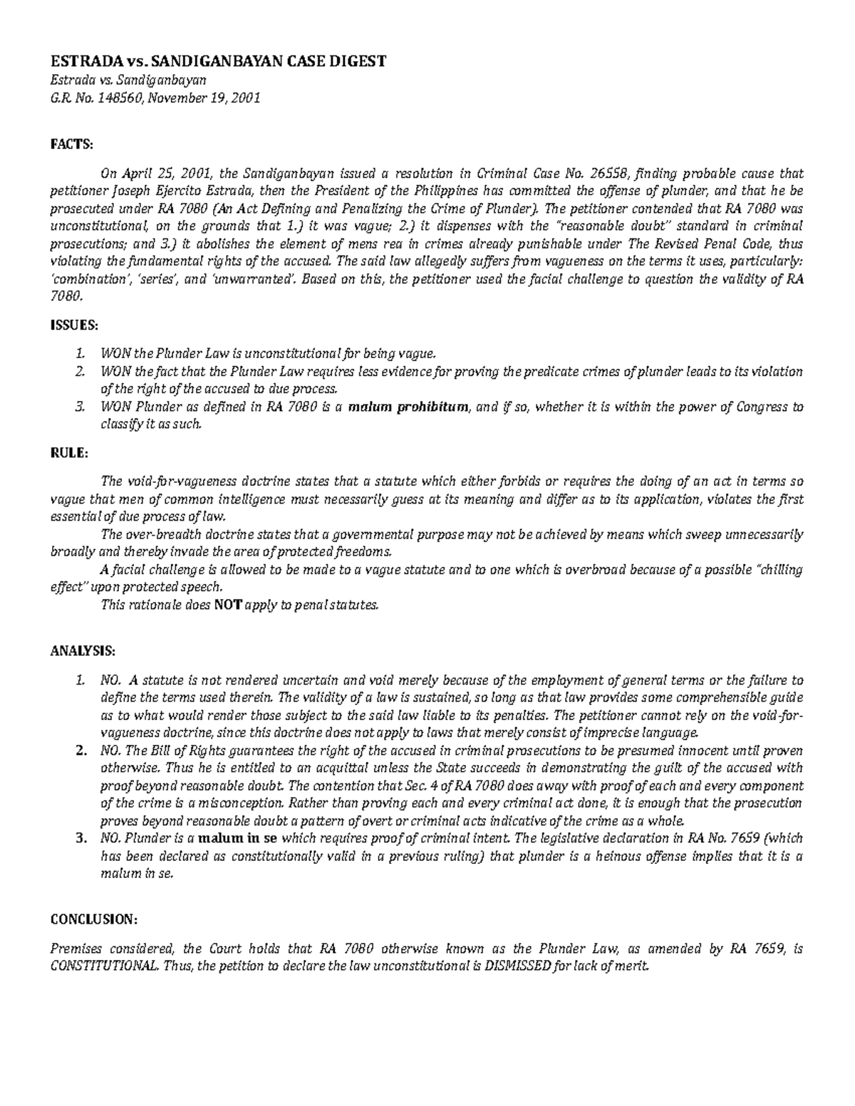 01 Estrada vs Sandiganbayan Case Digest - ESTRADA vs. SANDIGANBAYAN ...