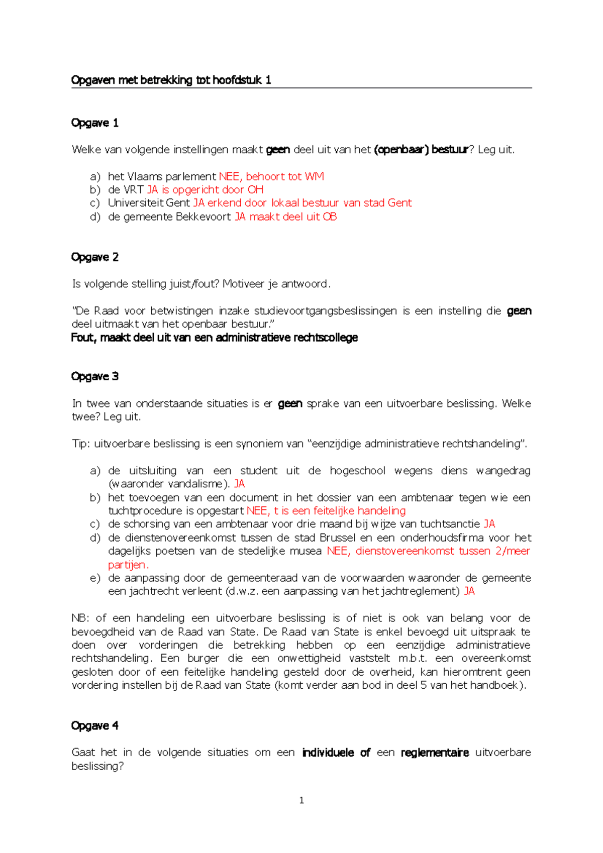 Practicum Deel 1 - Oefeningen Deel 1 Administratief Recht - Opgaven Met ...