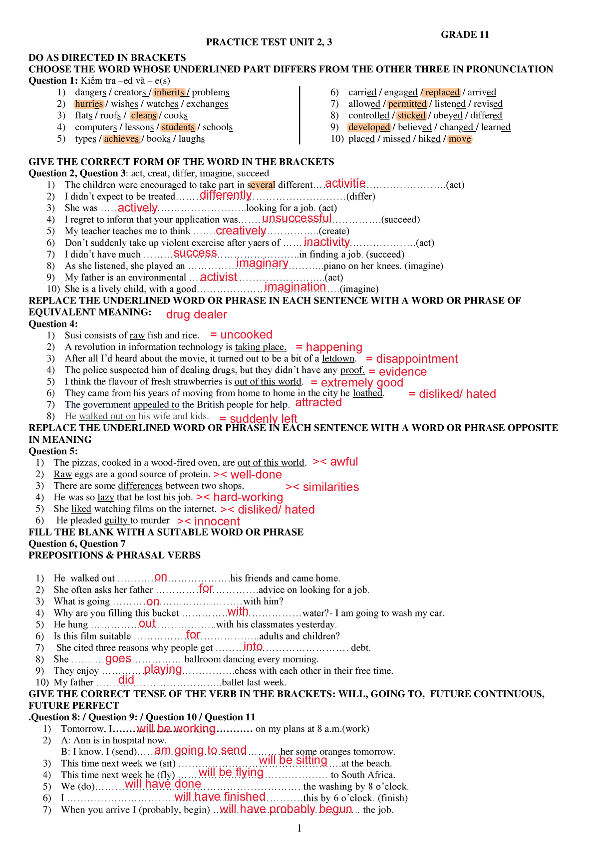 English-11-UNIT-2-3 KEY - 1 GRADE 11 PRACTICE TEST UNIT 2, 3 DO AS ...