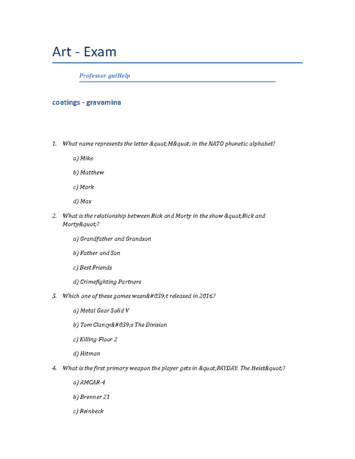 Statistics Project - Spring Semester 2016 - Art - Exam Professor ...
