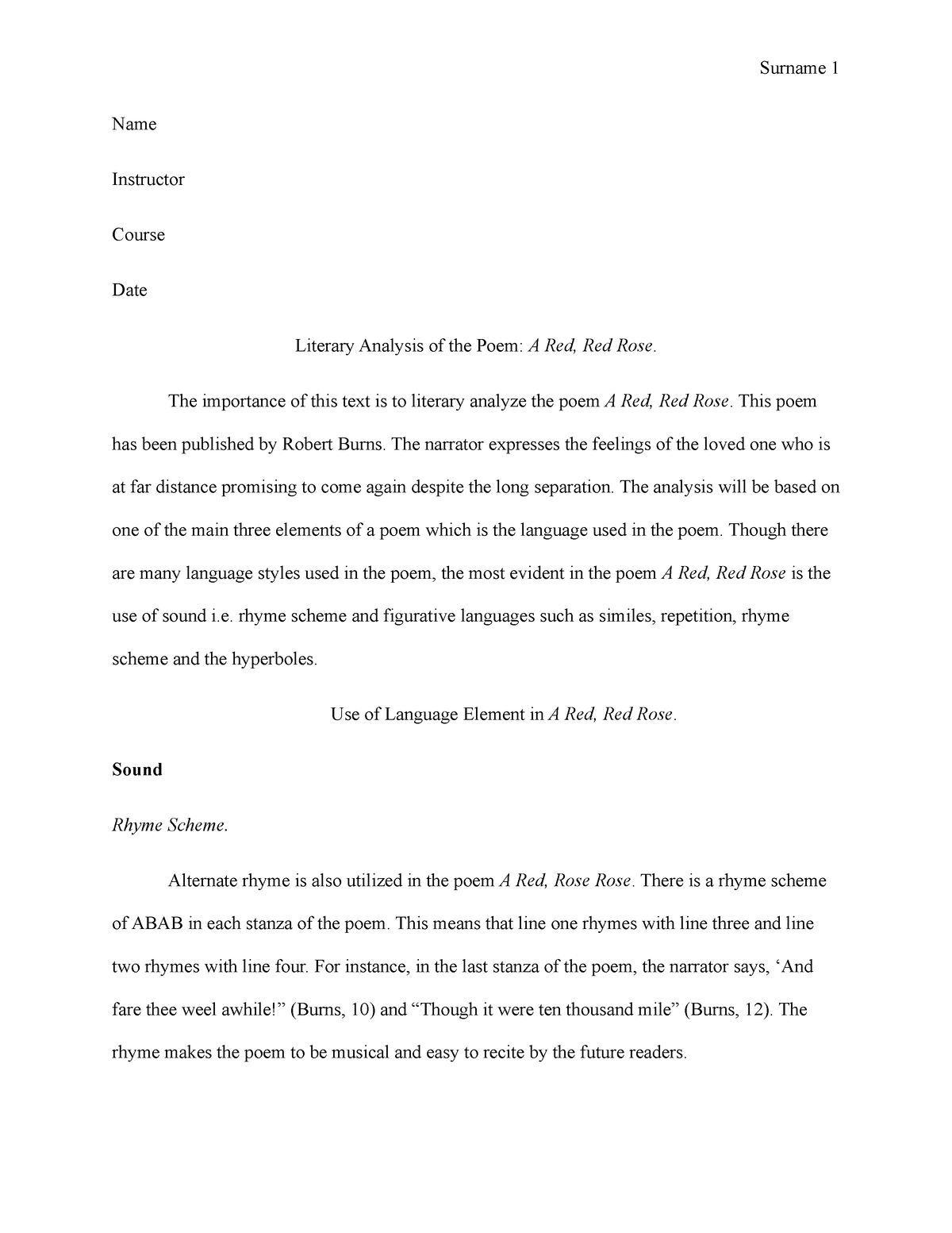 the red rose essay