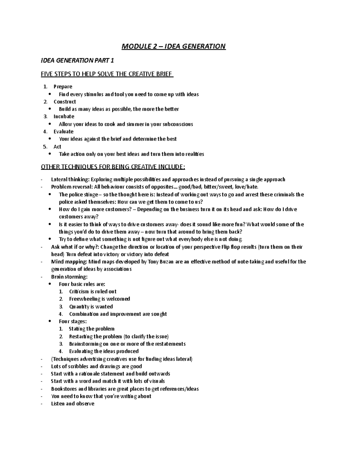 Mod2 Idea generation MODULE 2 IDEA GENERATION IDEA GENERATION