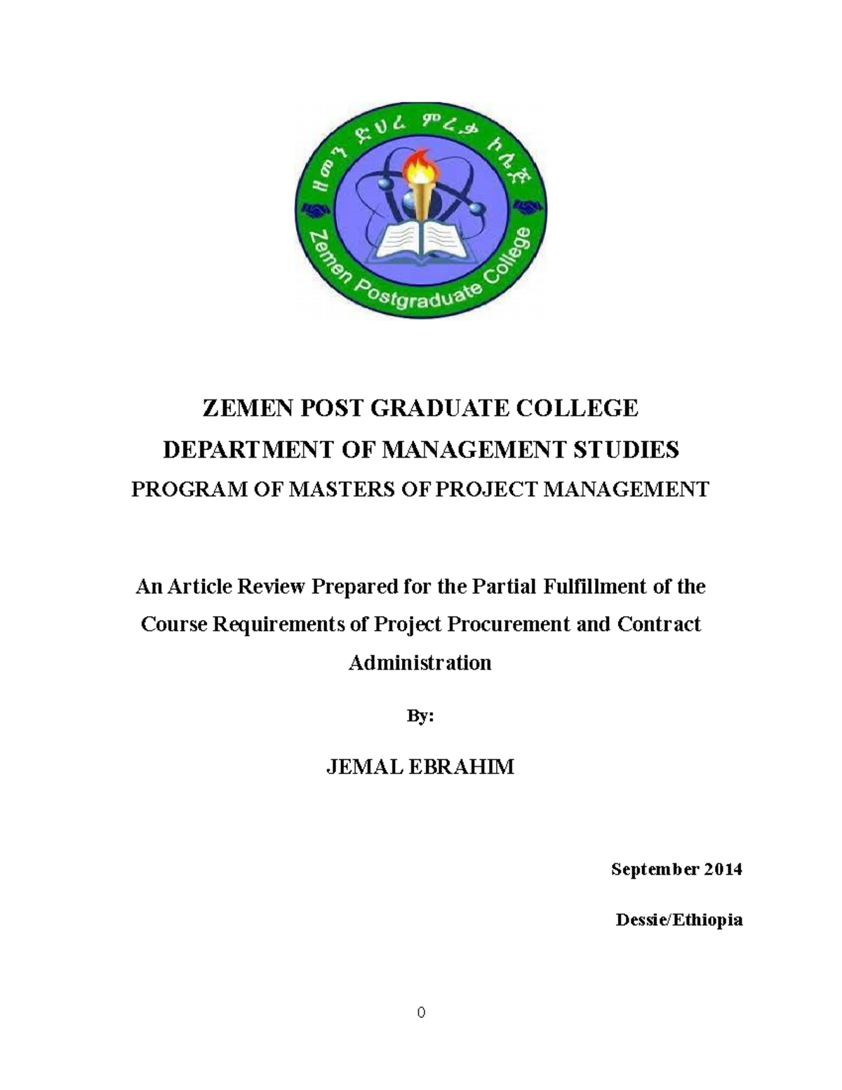 Procurment article review - ZEMEN POST GRADUATE COLLEGE DEPARTMENT OF ...