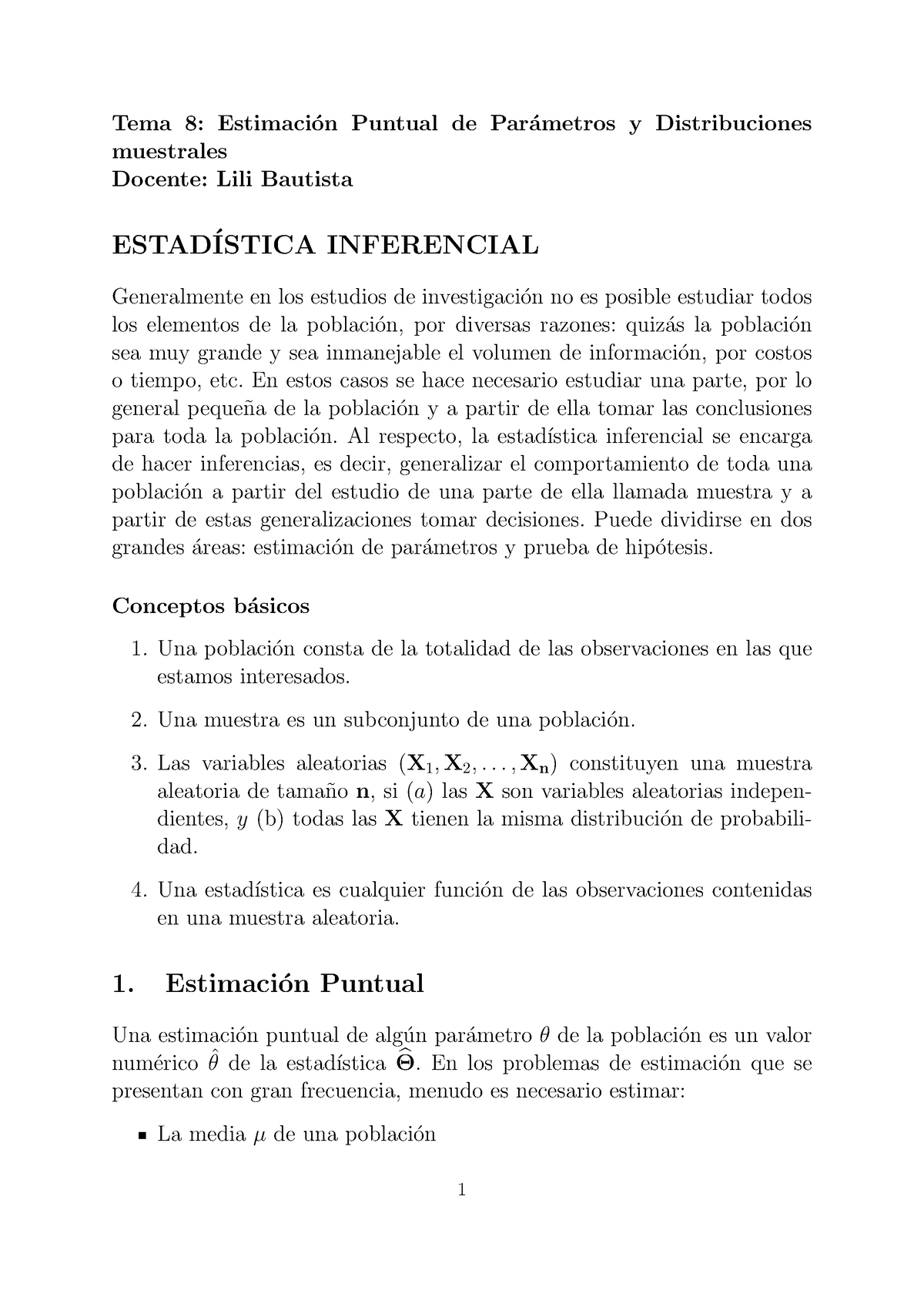 Notas De Clase- Distribuciones Muestrales - Tema 8: Estimaci ́on ...