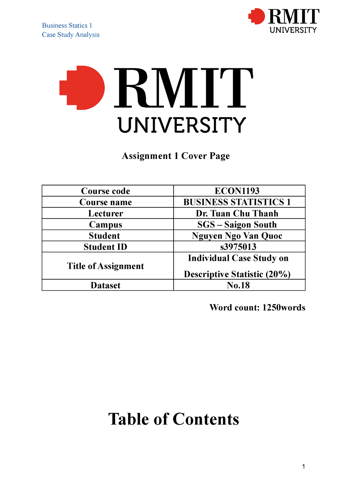 business statistics assignment 1 rmit