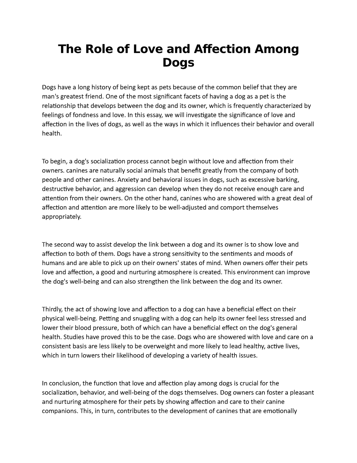 essay about dogs love