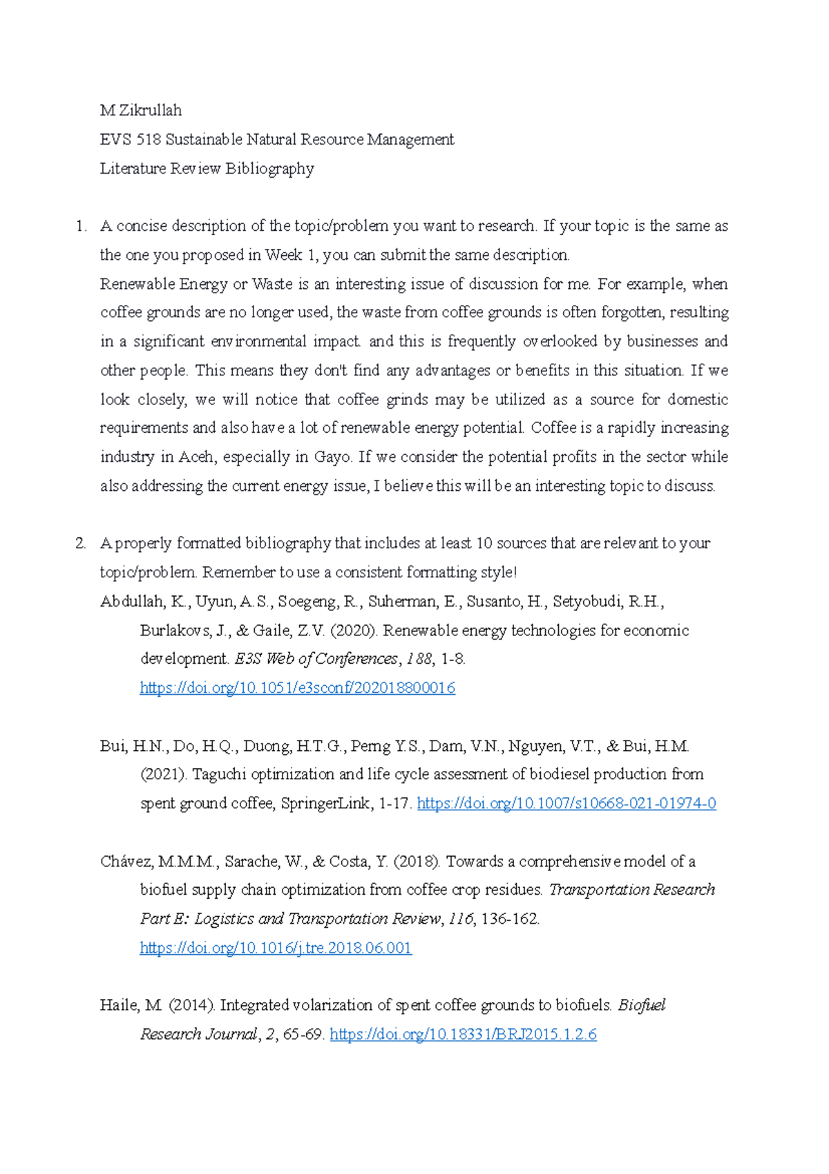 The answer to the Literature Review Bibliography for Final EVS518 ...