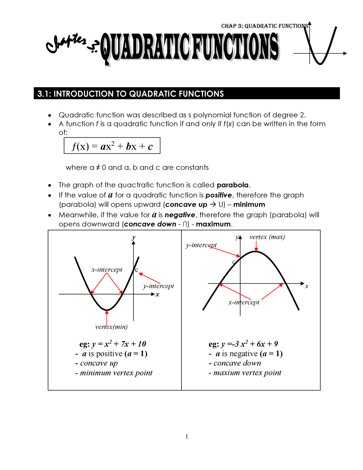 introduction to quadratic functions assignment