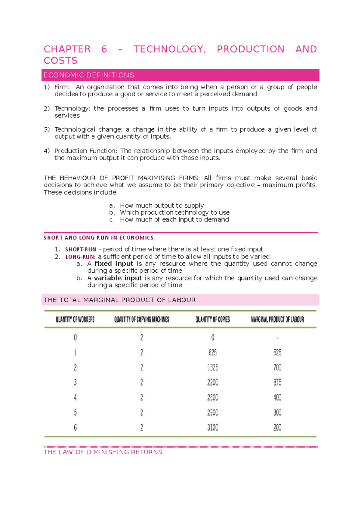 Chapter 6 - Summary Essentials Of Economics - CHAPTER 6 – TECHNOLOGY ...