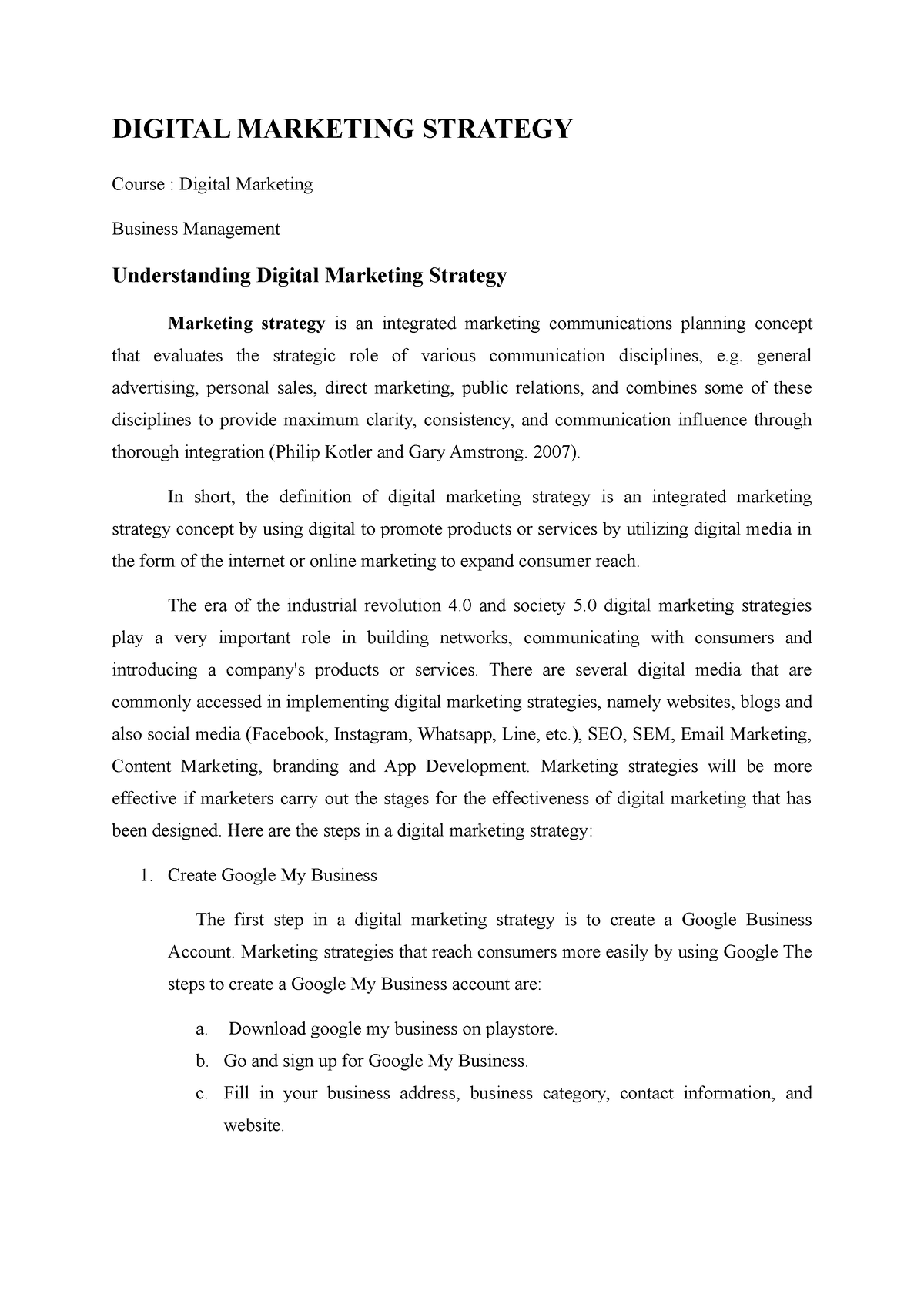 digital marketing strategy thesis