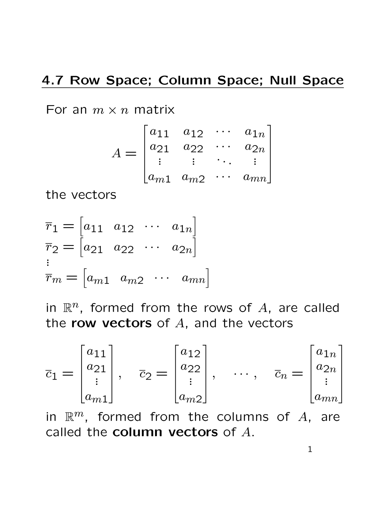 Row Space Of A Matrix Definition