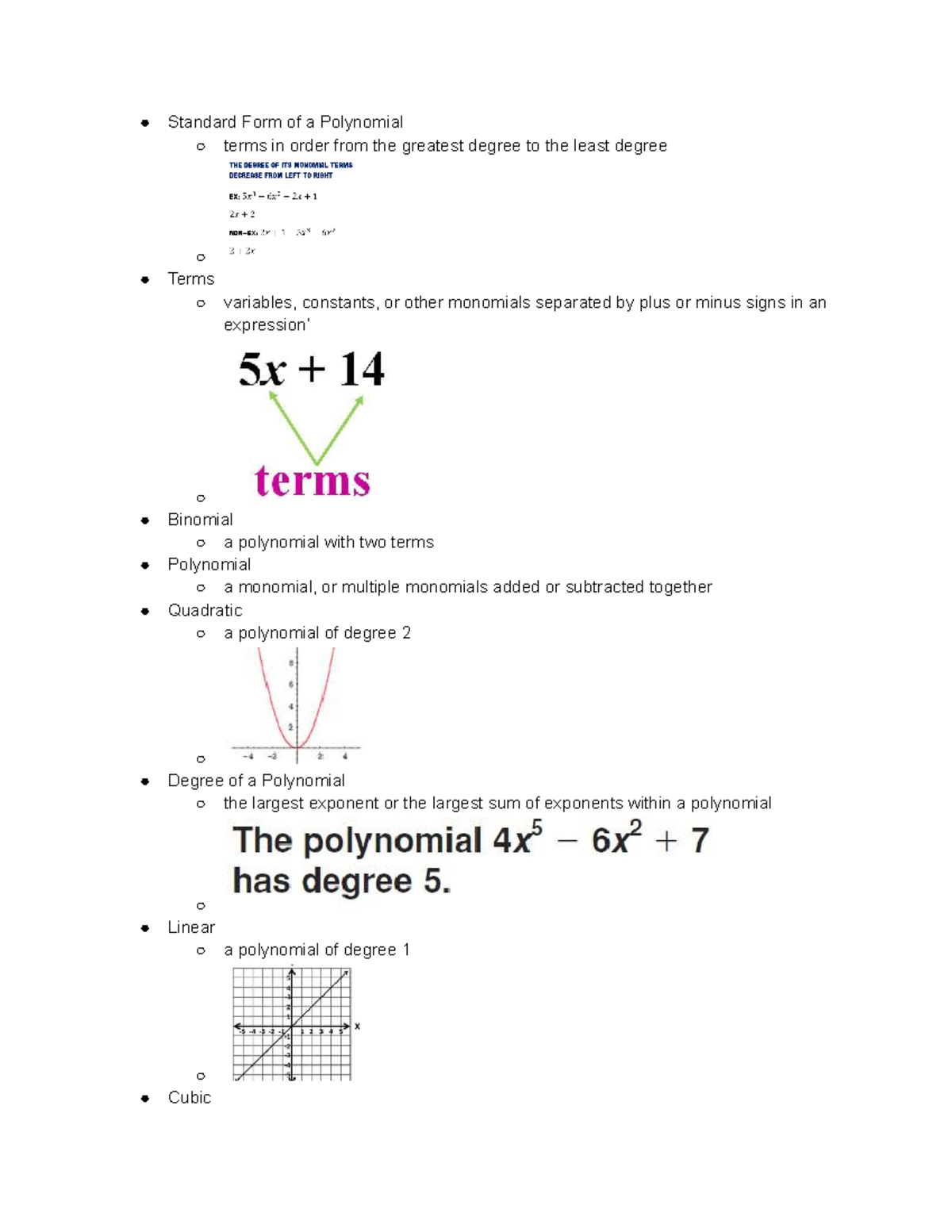 PolynomialIntriduction Standard Form of a Polynomial terms in order