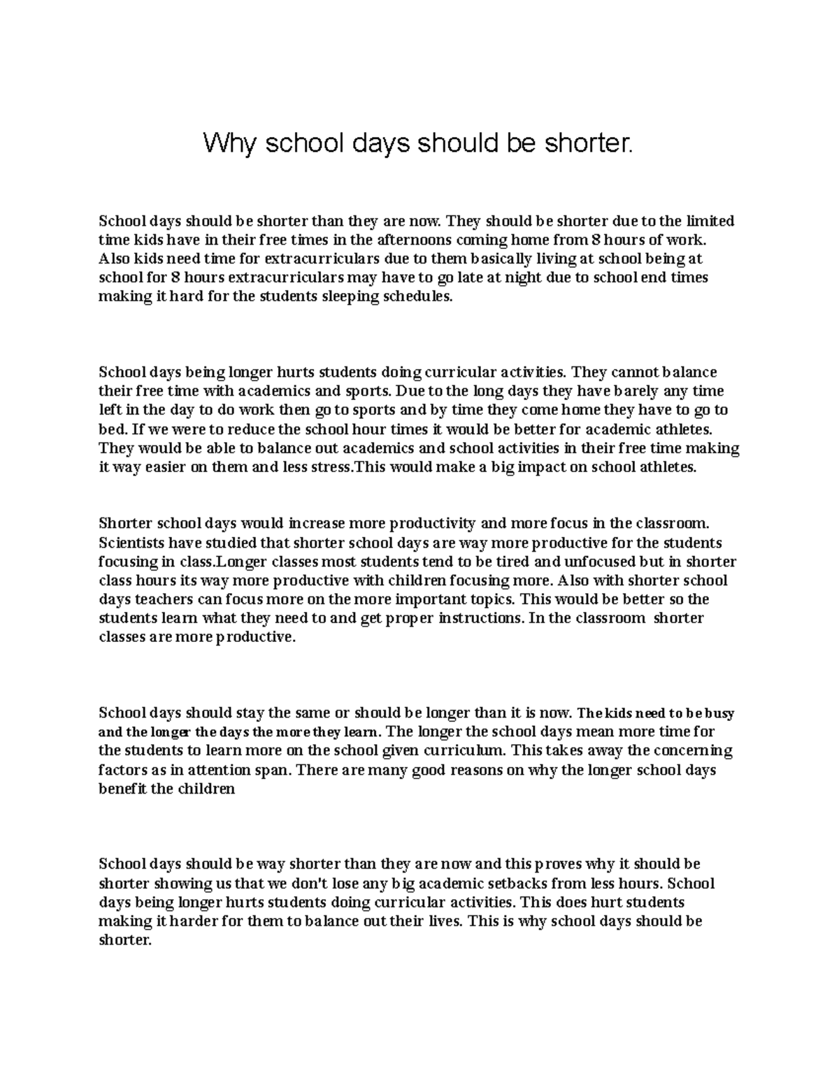 school days should be shorter essay