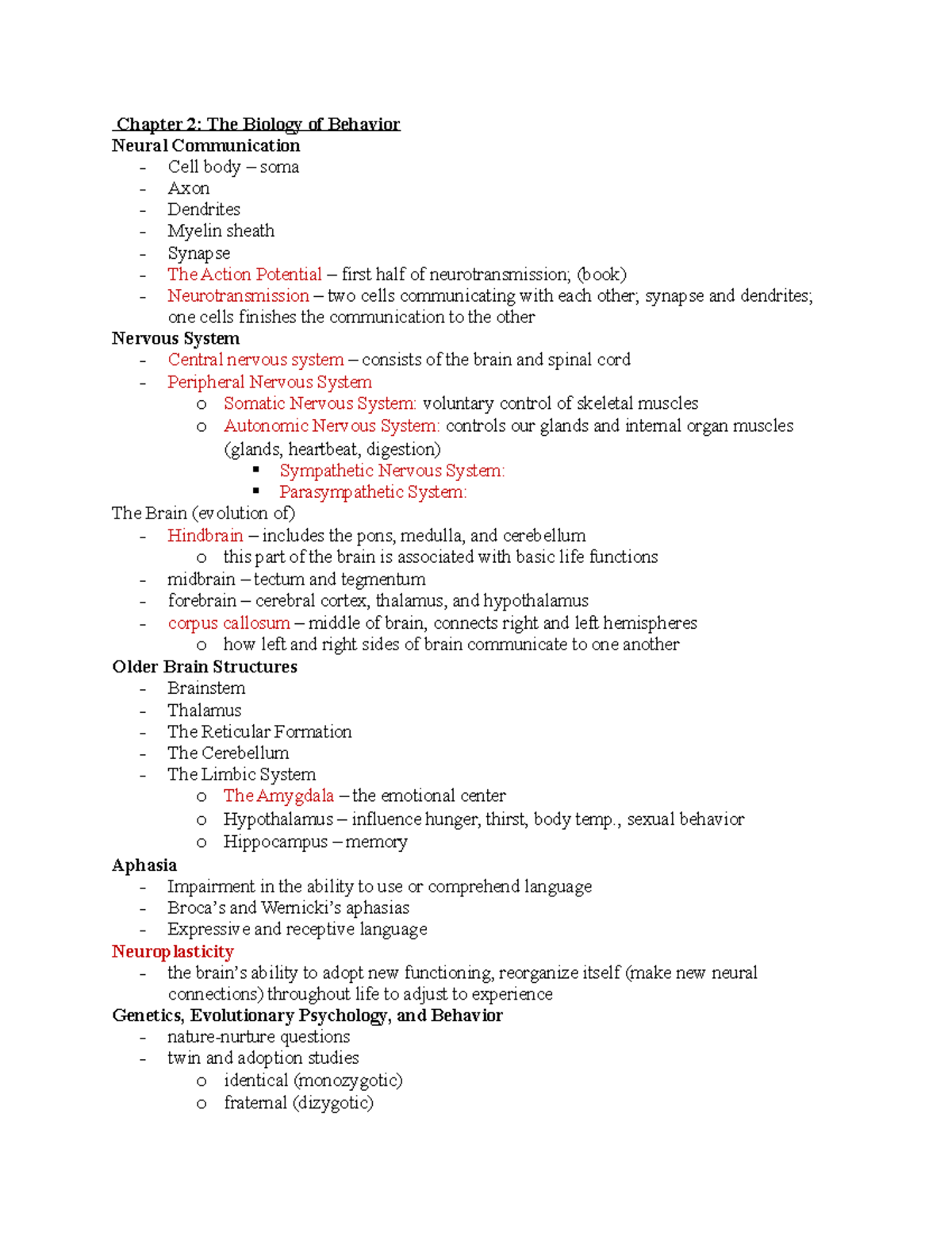 Psych- Chapter 2 - Dr. French - Chapter 2: The Biology Of Behavior ...