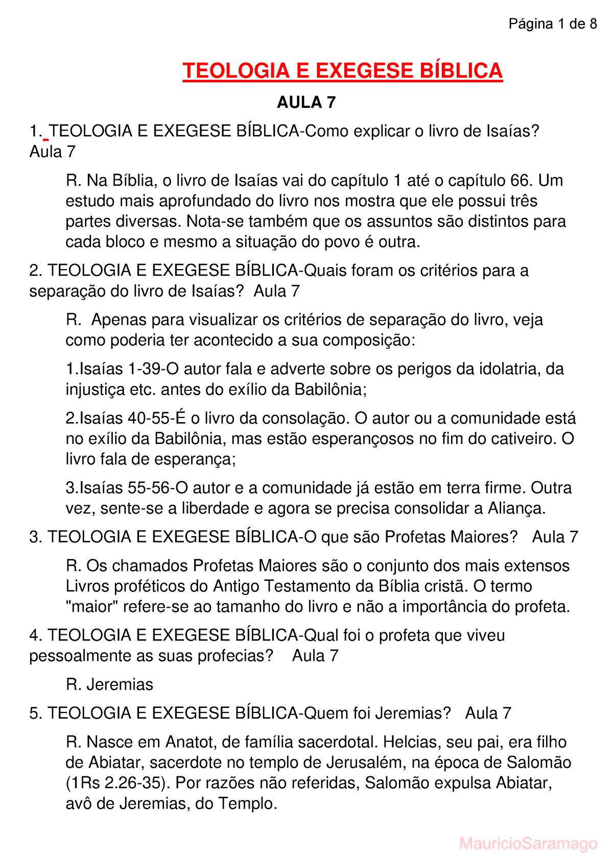 Teologia E Exegese Bíblica-Perguntas Elaboradas Durante Estudo Da Aula ...