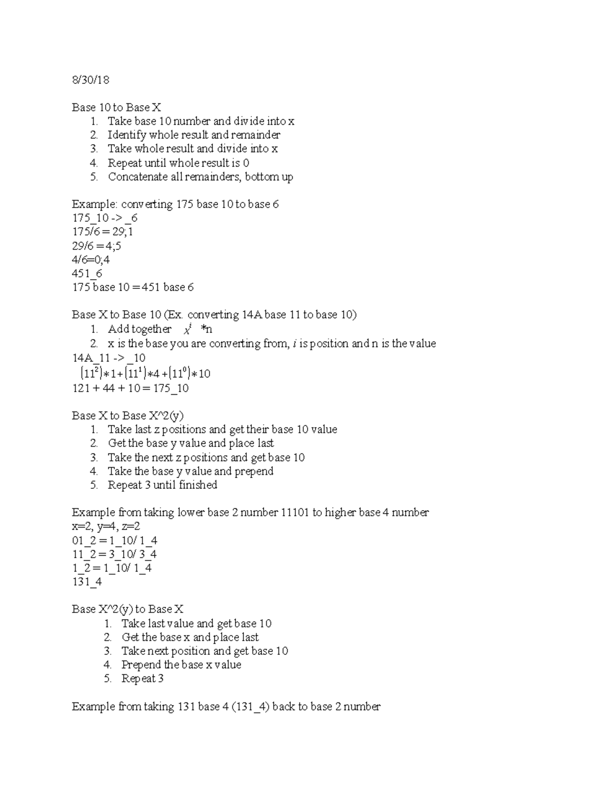 8 30 18 lecture notes 2 8 30 18 base 10 to base x 1 take base 10