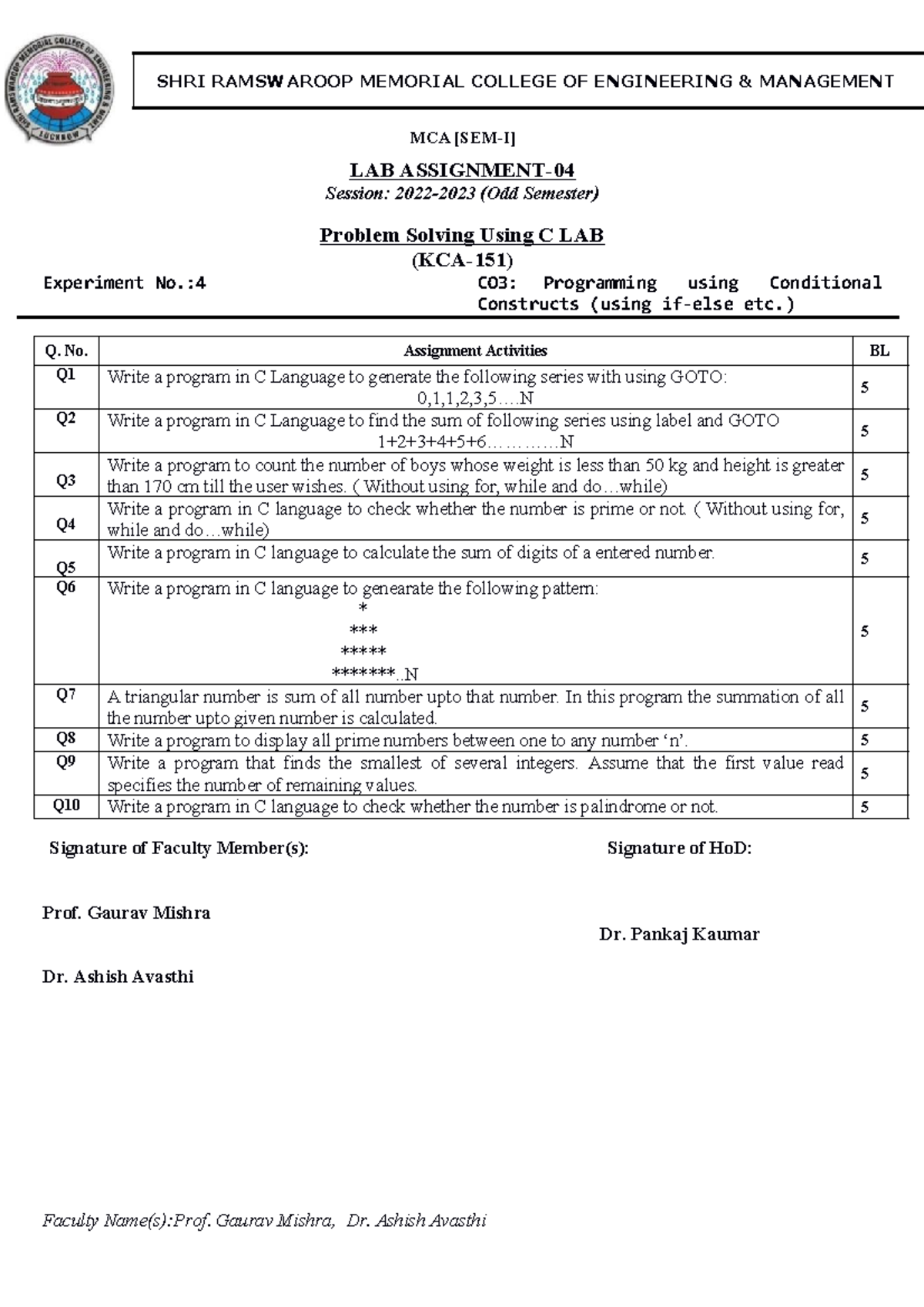 A4 - Assignment. - Faculty Name(s):Prof. Gaurav Mishra, Dr. Ashish ...