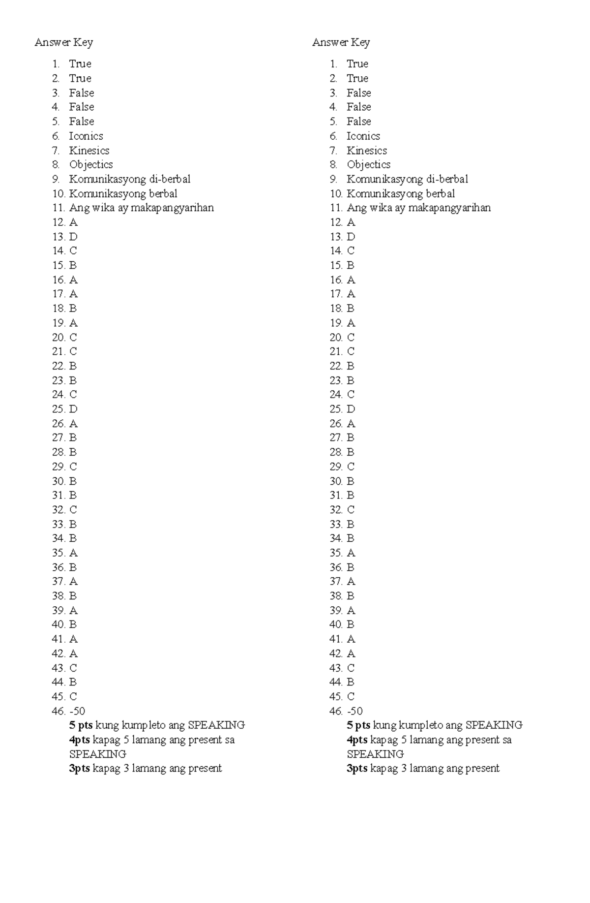 Answer Key kom finals - FOR BROWSING - Answer Key True True False False ...