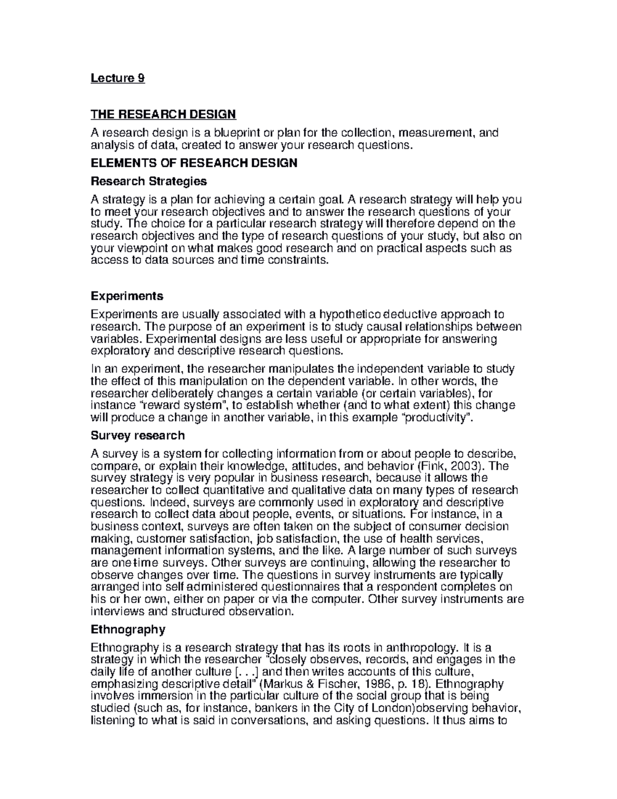RM Lecture 9 - Lecture 9 THE RESEARCH DESIGN A research design is a ...