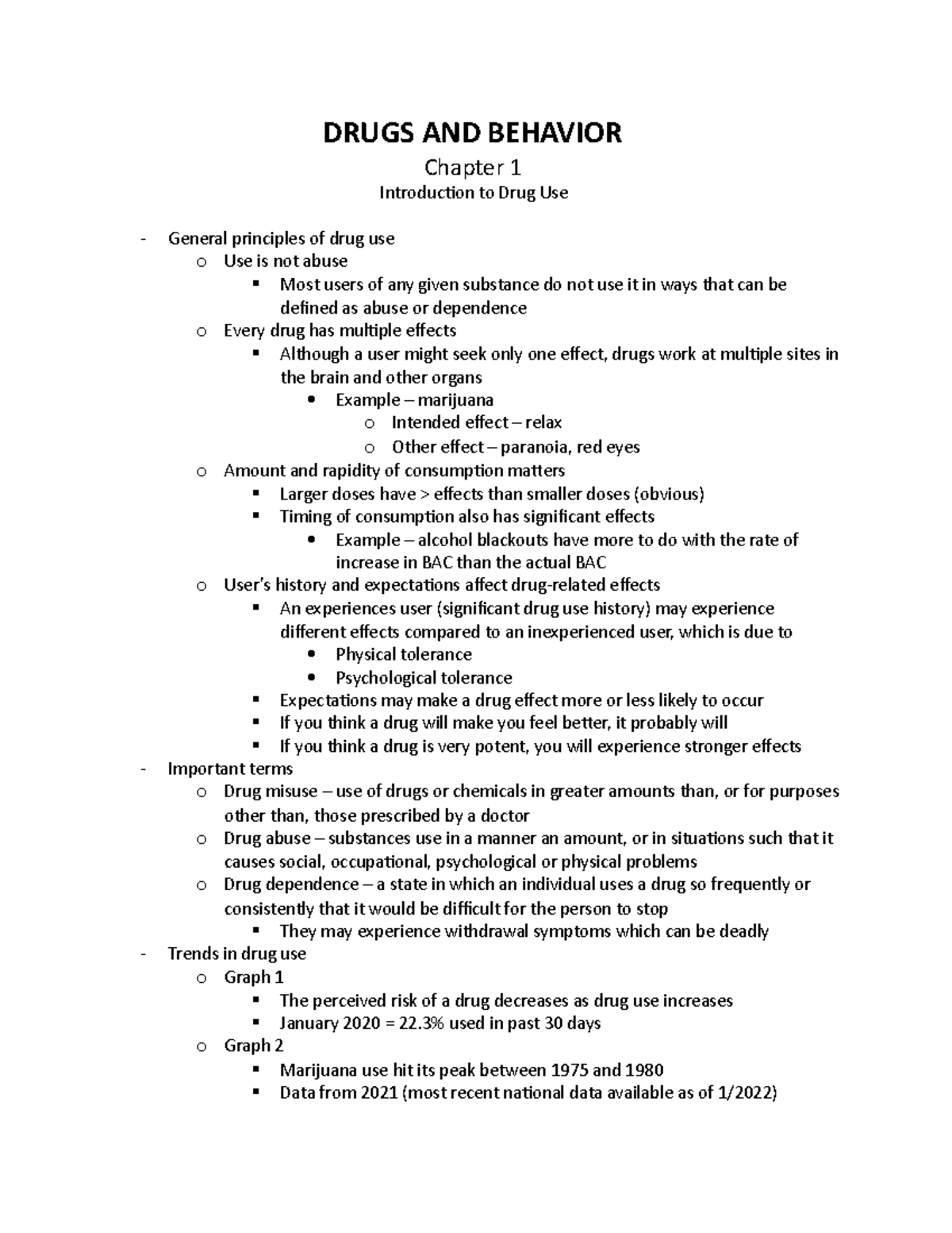 CH 1 - Intro TO Drugs AND Behavior - DRUGS AND BEHAVIOR Chapter 1 ...