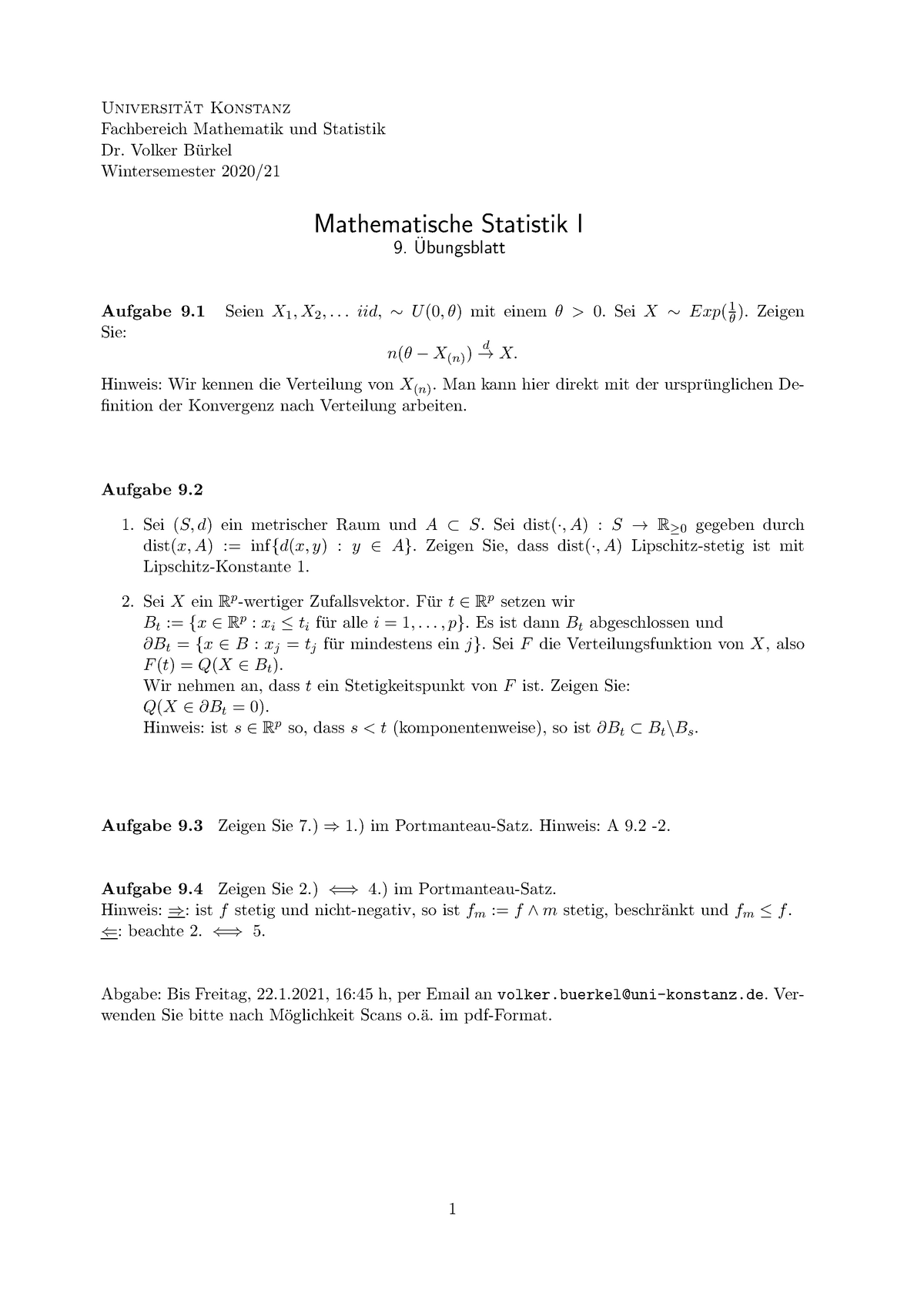 9. Ubungsblatt Mathematische Statistik I - Test Test Universit ̈at ...