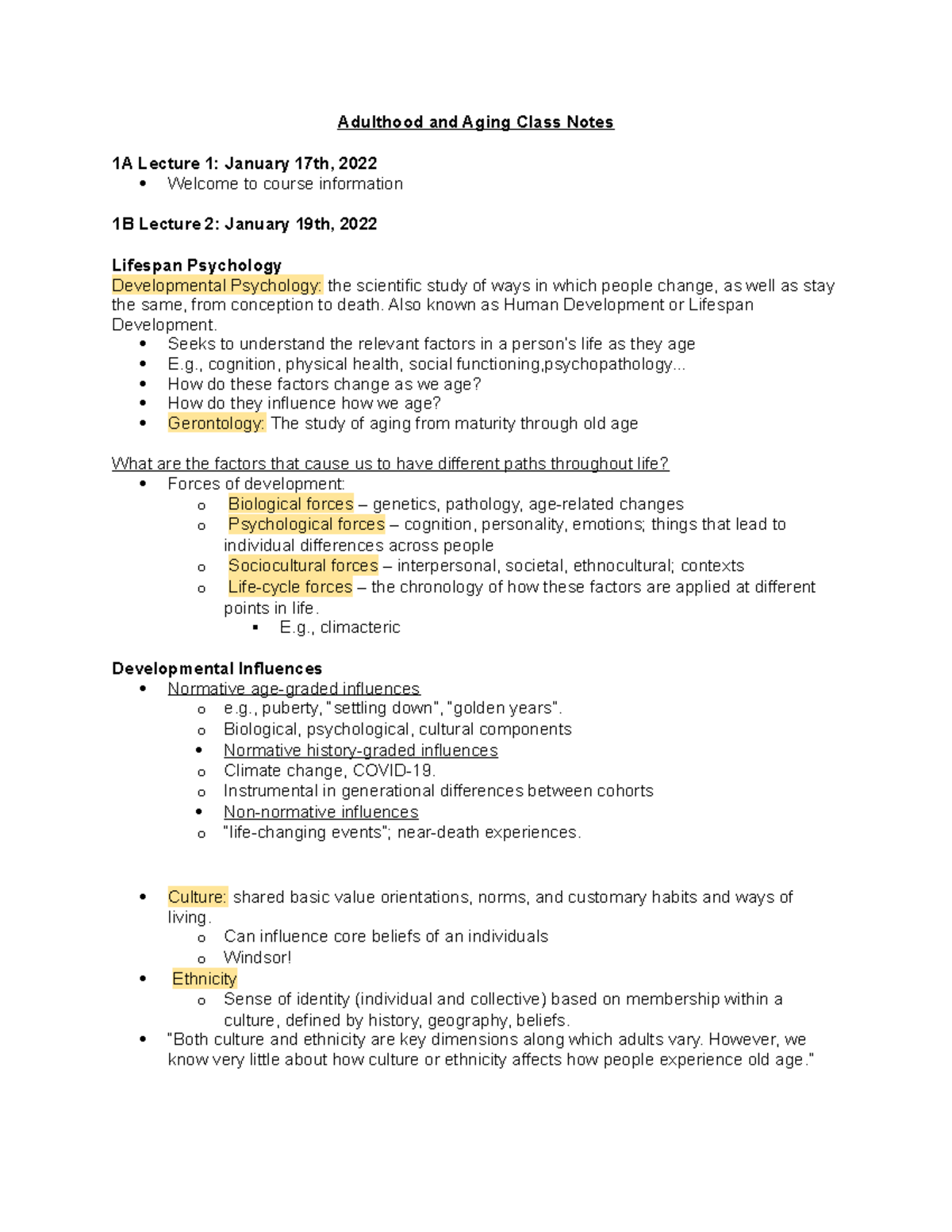 Adulthood And Aging Class Notes - Also Known As Human Development Or ...