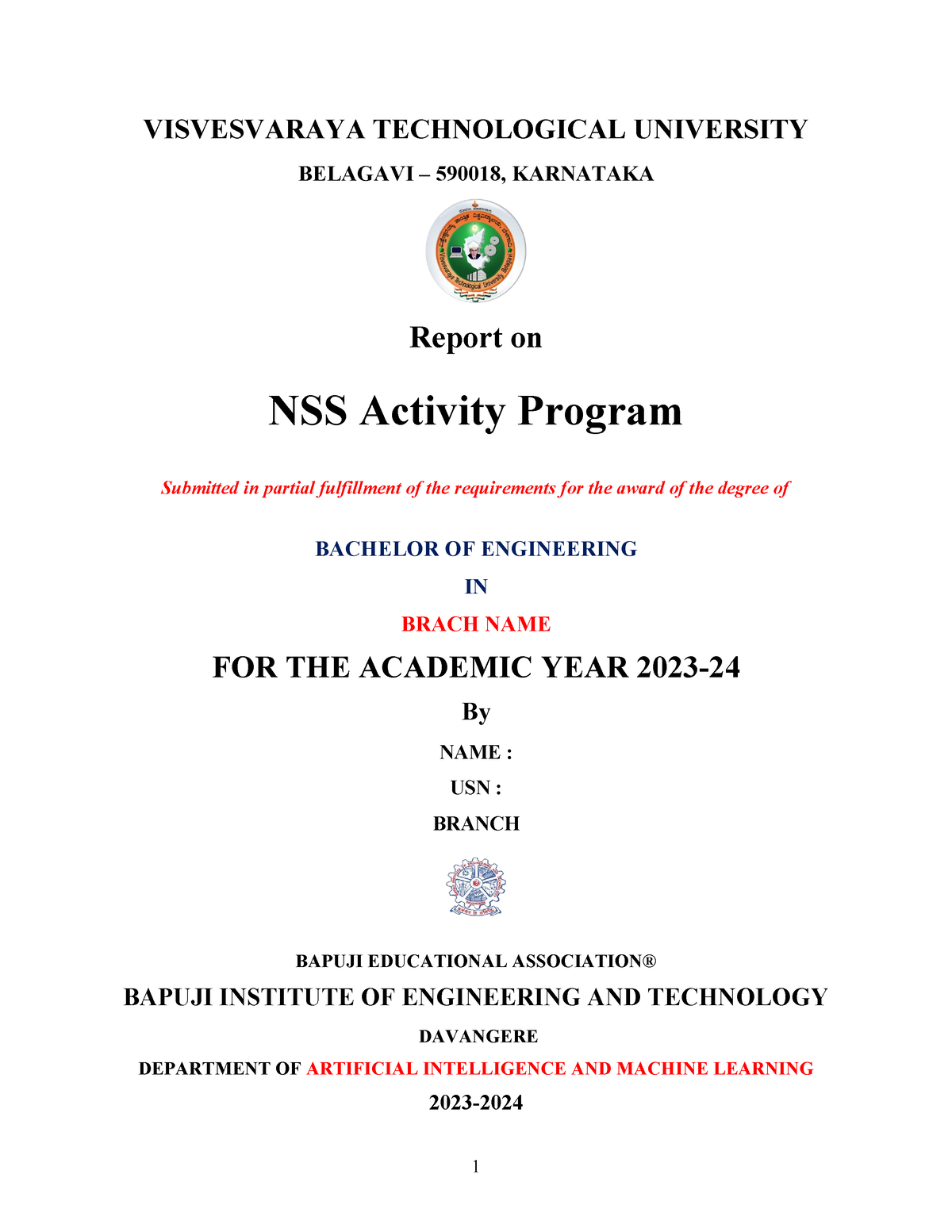 NSS Activity Report Format 25 Marks - VISVESVARAYA TECHNOLOGICAL ...