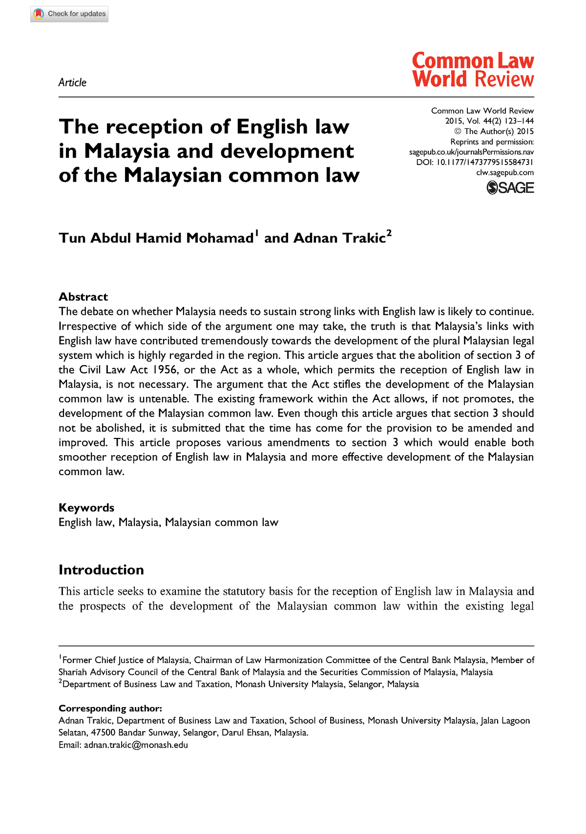 Reception Of English Law In Malay Article The Reception Of English 