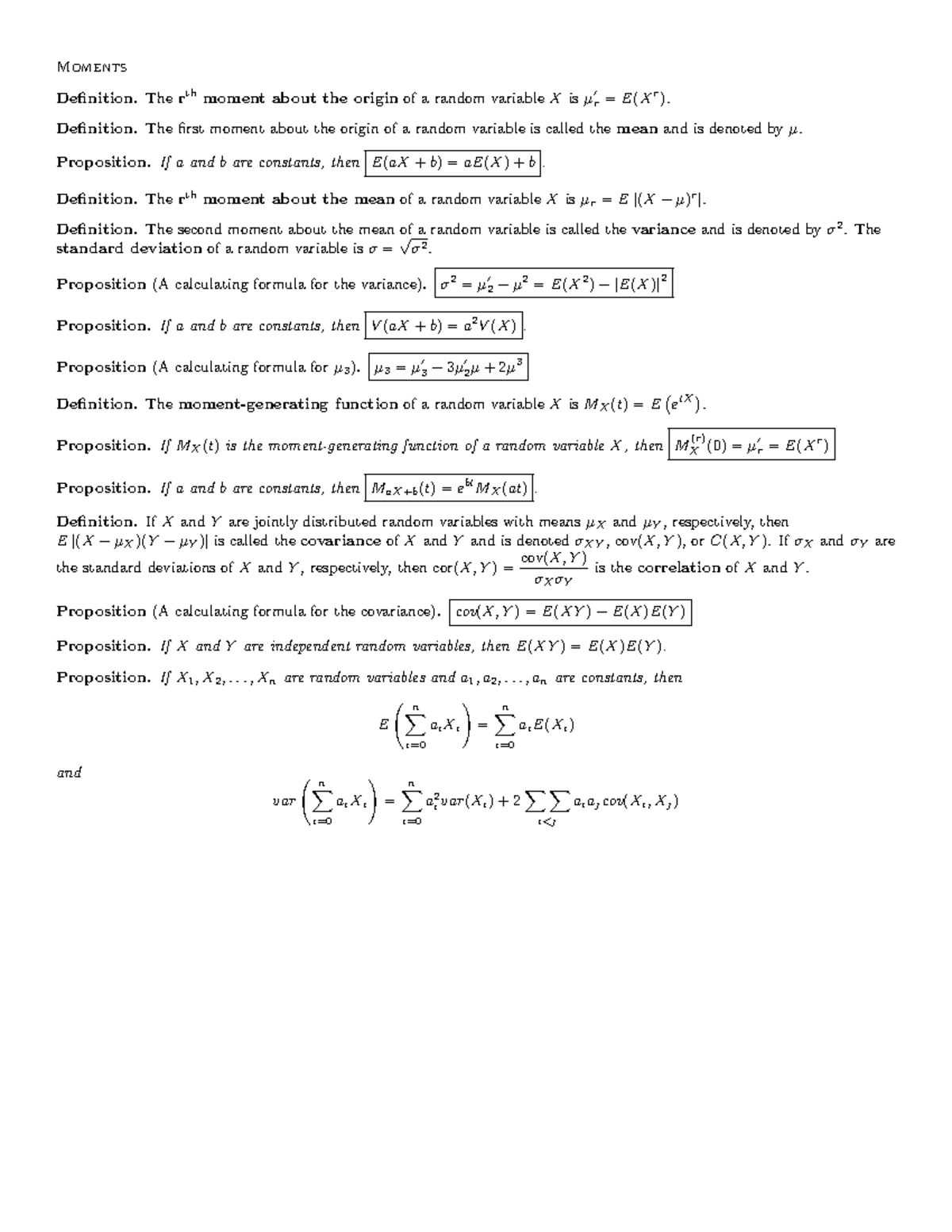 Exam-2-formulas stat - Statistikkformelark - Moments Definition. The ...