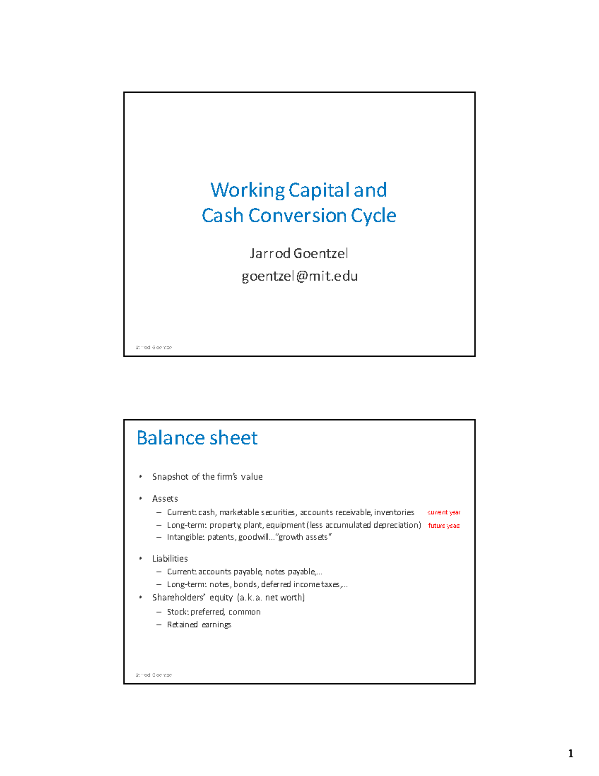 Working Capital CCC - Working Capital and Cash Conversion Cycle Jarrod ...