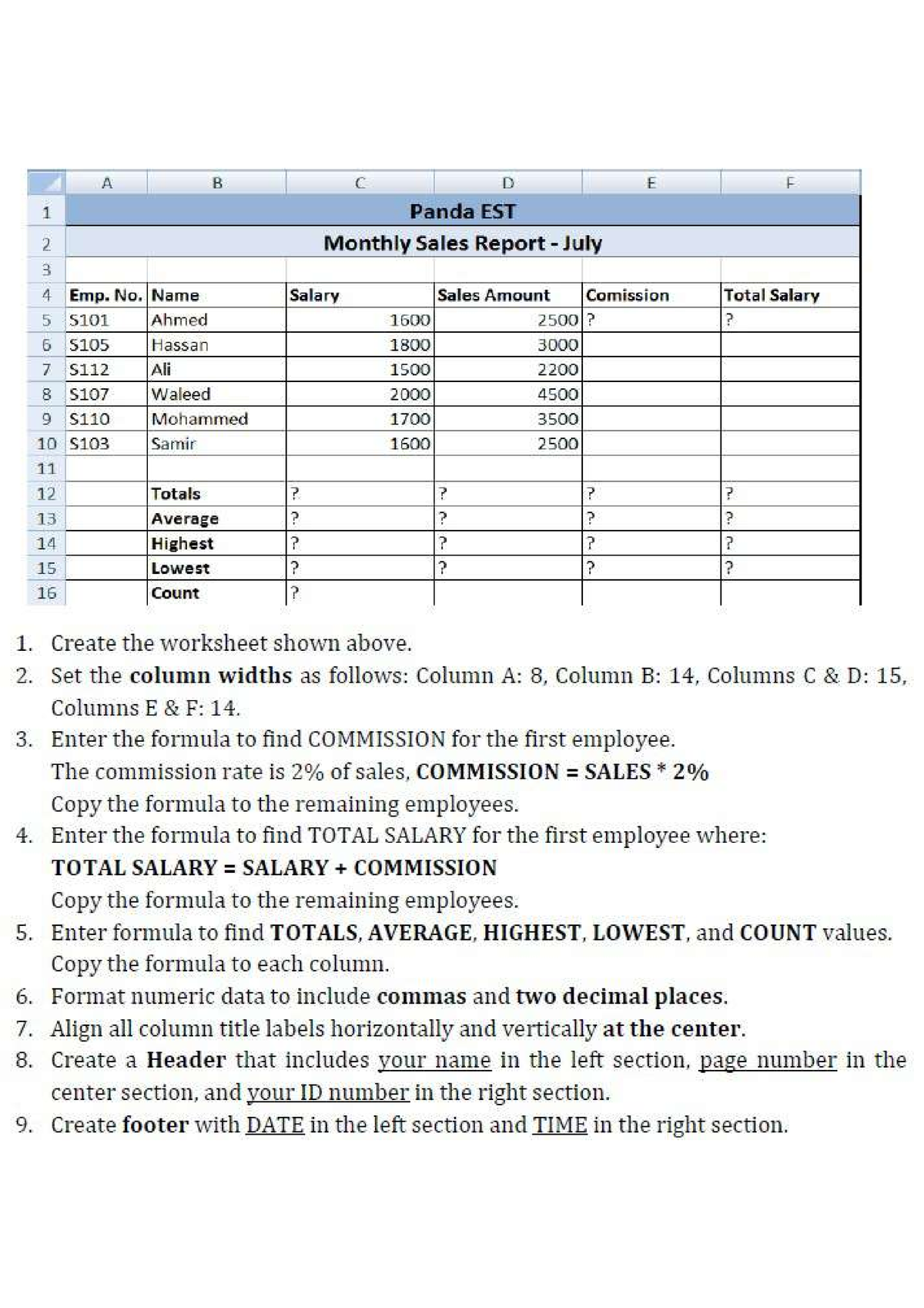 assignment for advanced excel