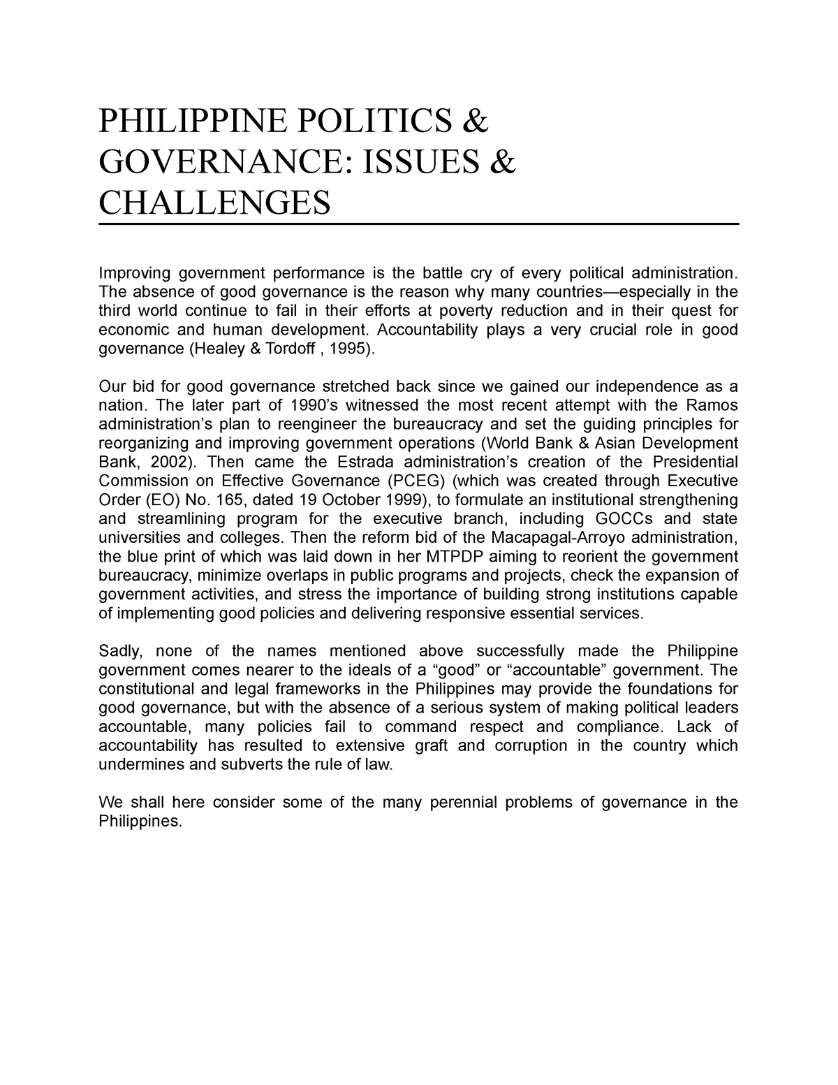 good governance in the philippines essay