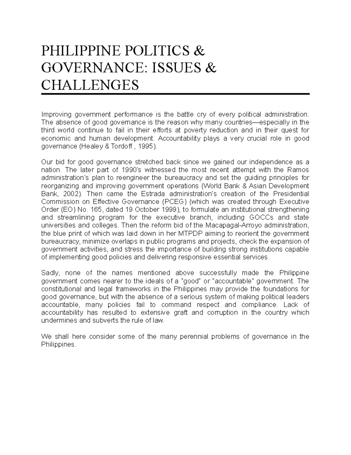 good governance in the philippines essay