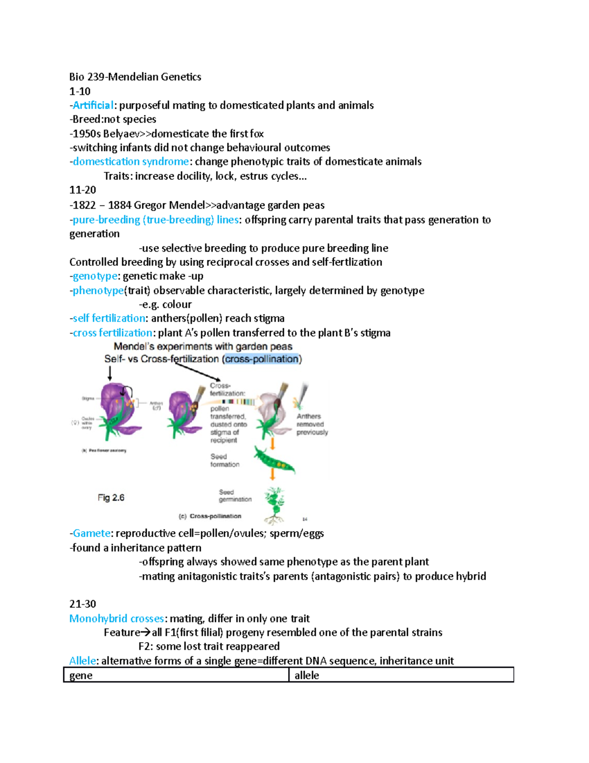 Textbook reading 1-30 - Bio 239-Mendelian Geneics 1- Ariicial ...