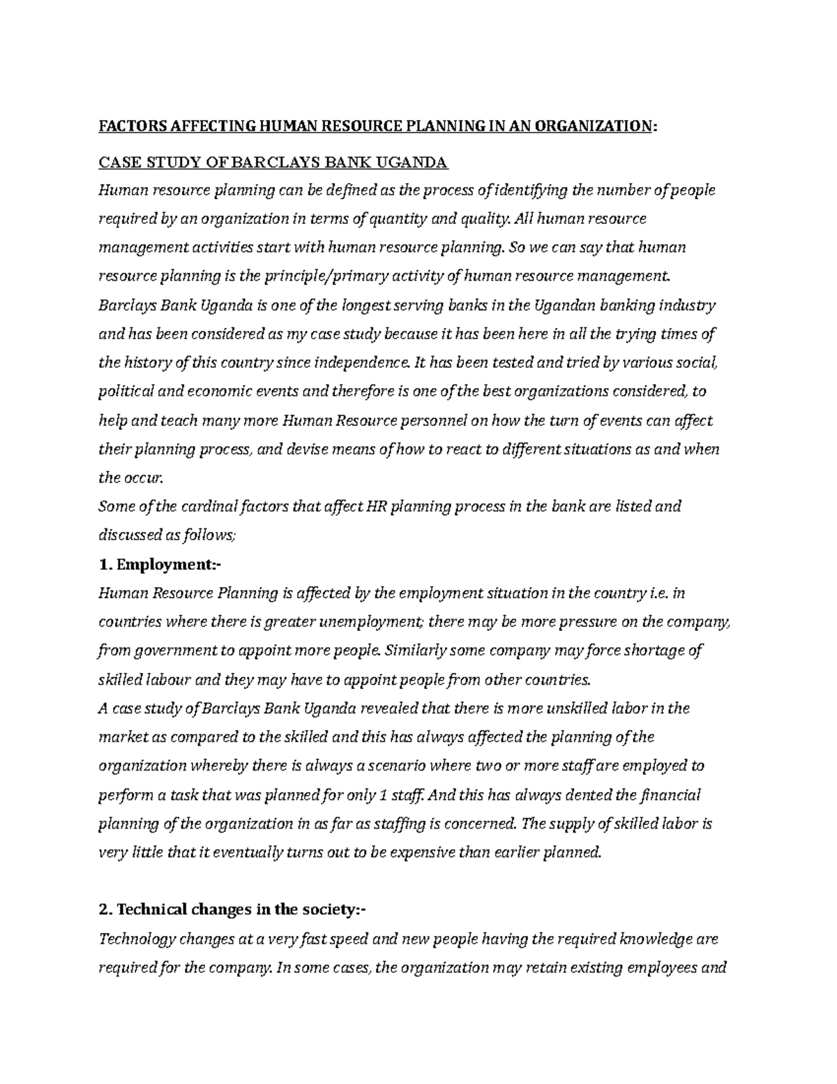 Factors Affecting Human Resource Planning In An Organization Factors Affecting Human Resource 5693