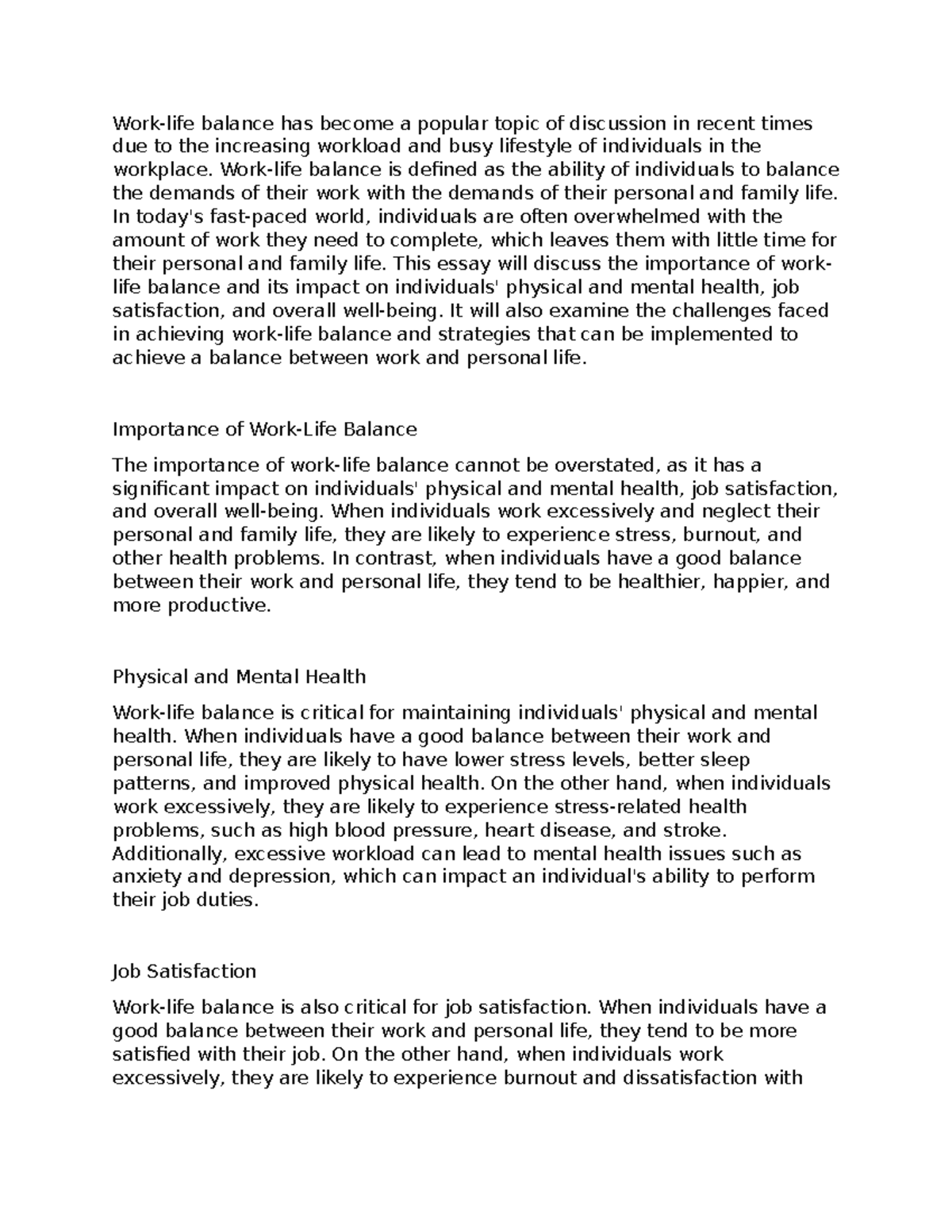 Work-Life Balance - Brainstorming - Work-life balance has become a ...