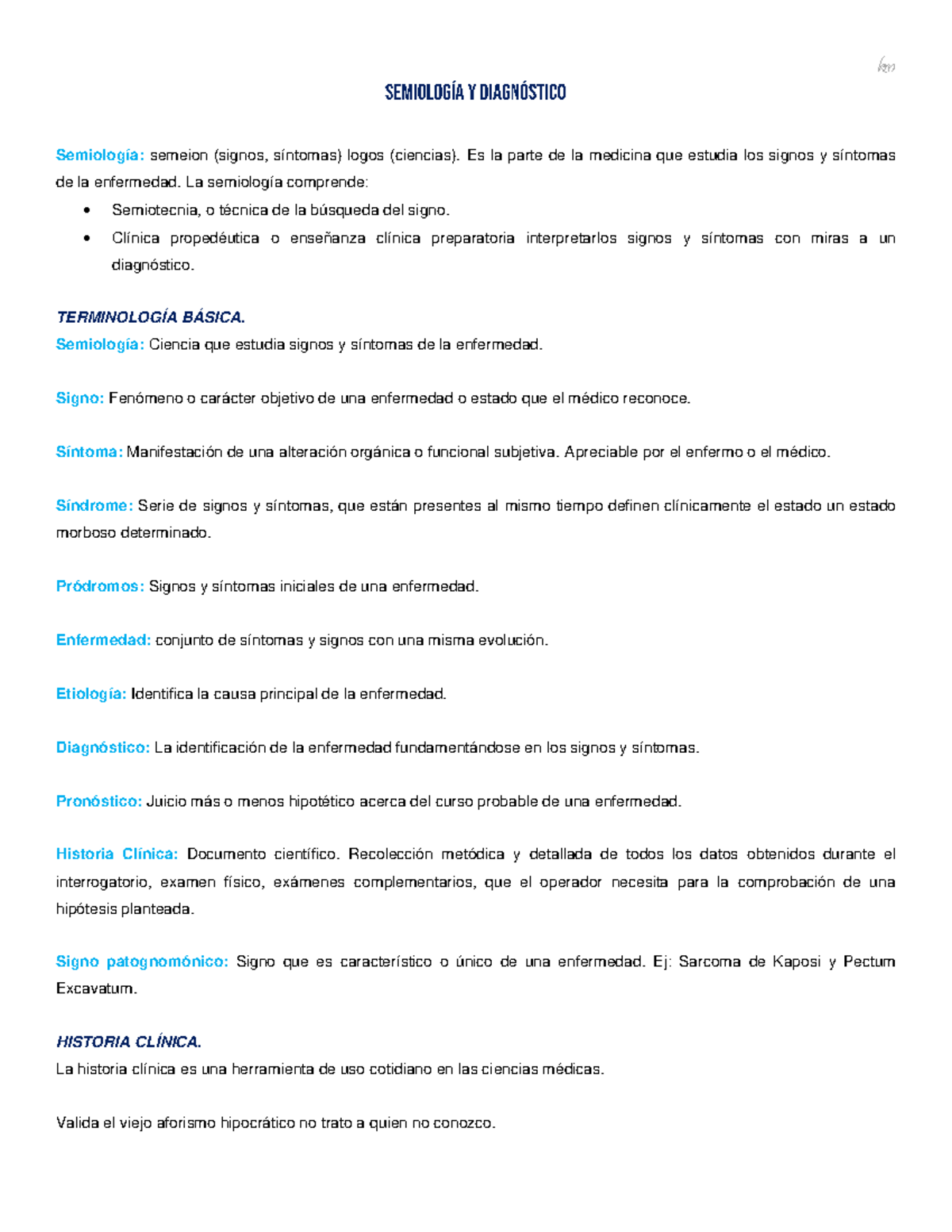 Semiología y Diagnóstico, guía km - km Semiología: semeion (signos ...